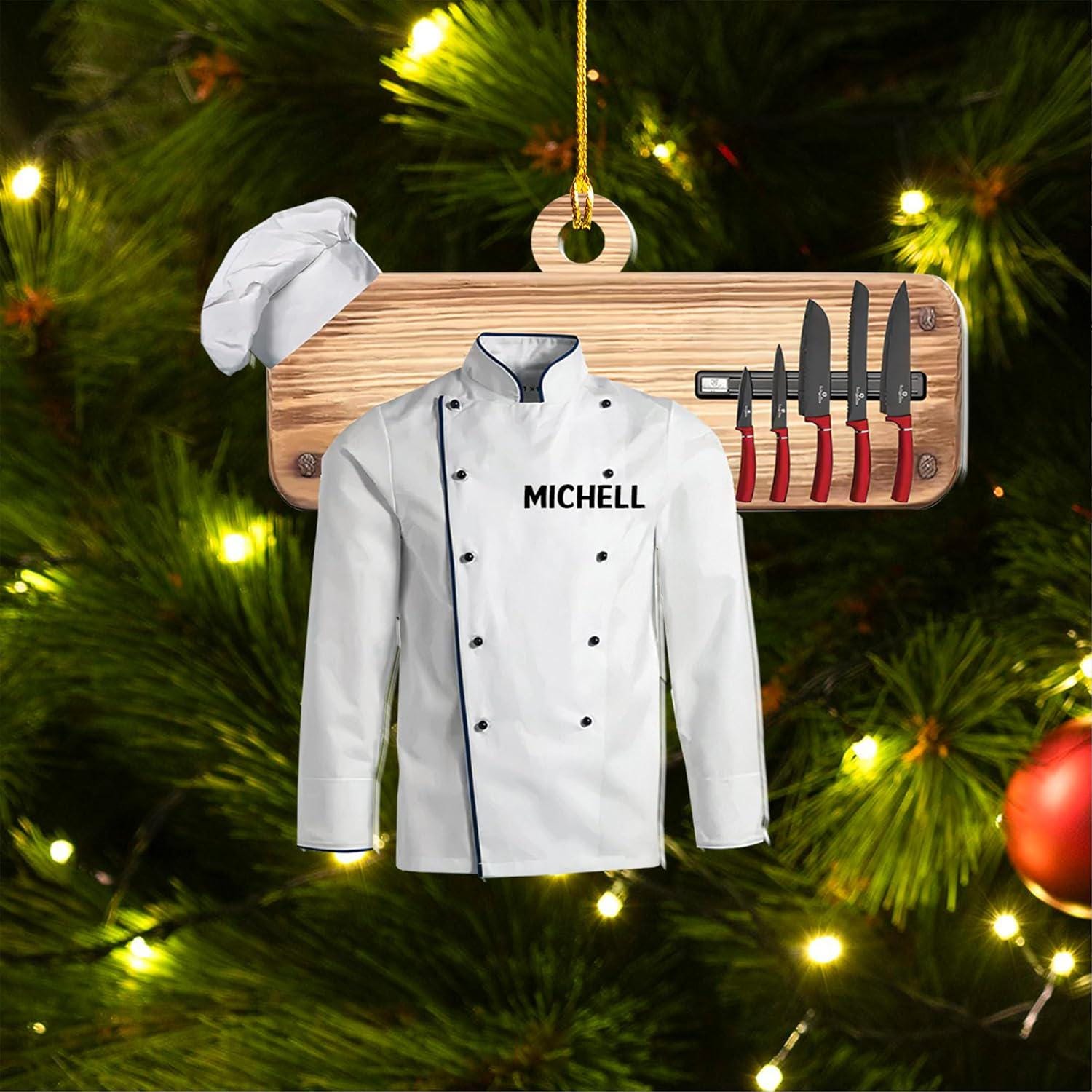 Personalized Chef Photo Ornament, Chef Uniform Ornament, Chef Hat Ornament Love Kitchen, Christmas Ornament for Chef, Christmas Tree Decor