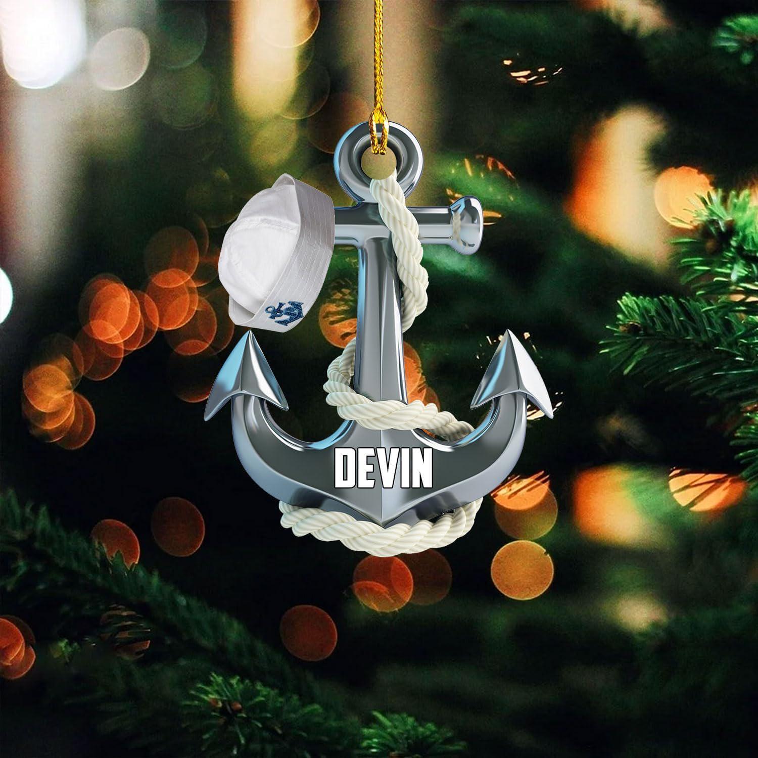 Personalized Sailor Photo Christmas Ornaments, Sailor Uniform Ornament, Sailboat Ornament Anchor Sailing Ornament Sailboat Ornament