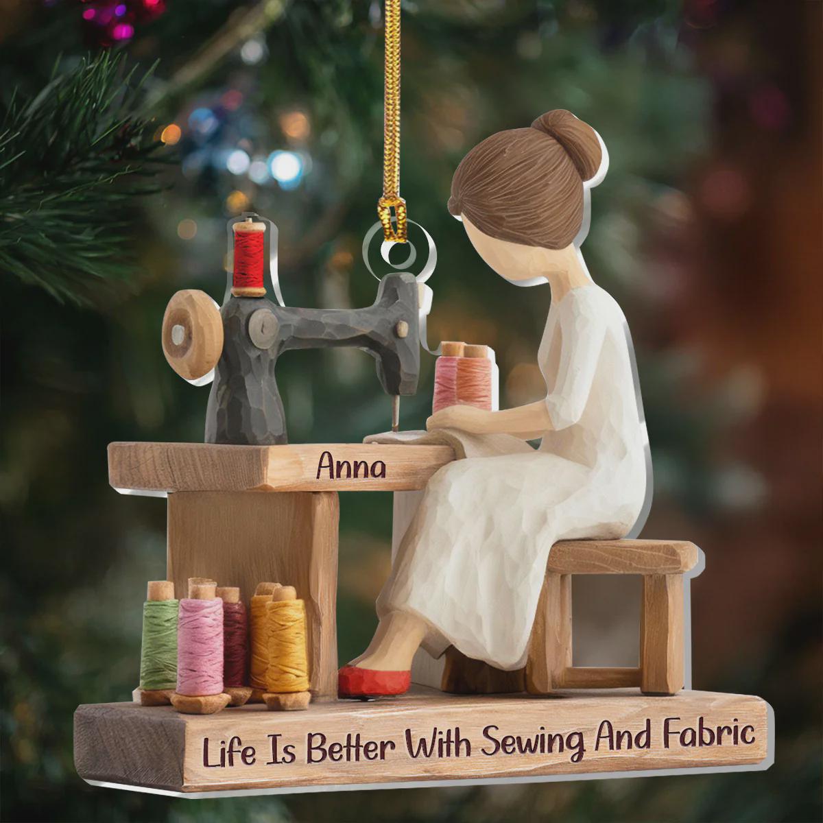 Personalized My Sewing Space Is My Happy Place Acrylic Ornament, Sewing Machine Ornament 2025,  Quilter Christmas, Quilting Studio Decor