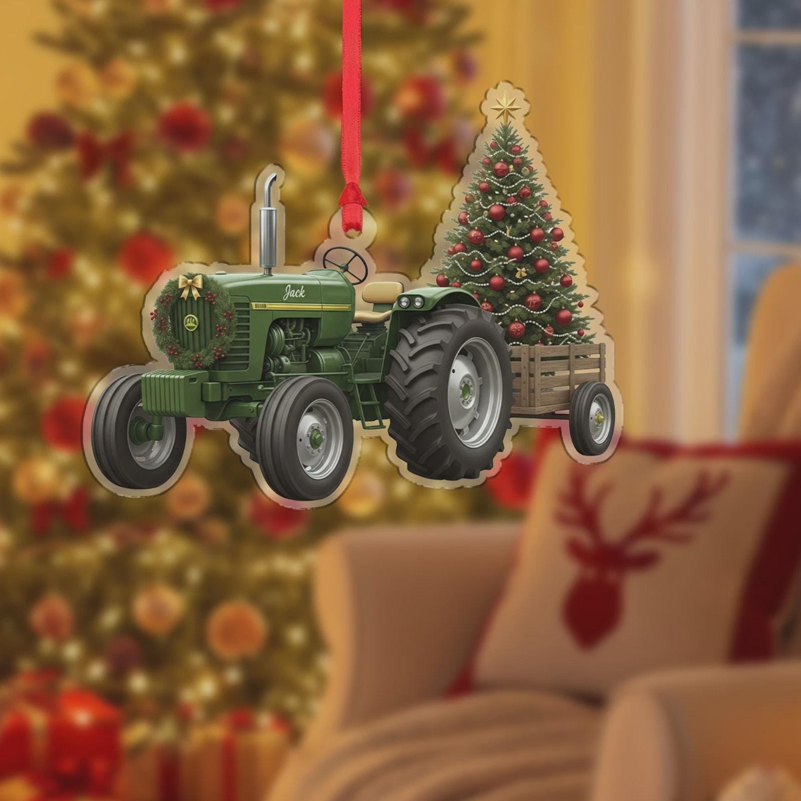 Personalized Tractor Christmas Tree Ornament, Farmer Farm Equipment Gift, Tractor Flat Ornament, Custom Tractor Ornament For Tractor Driver