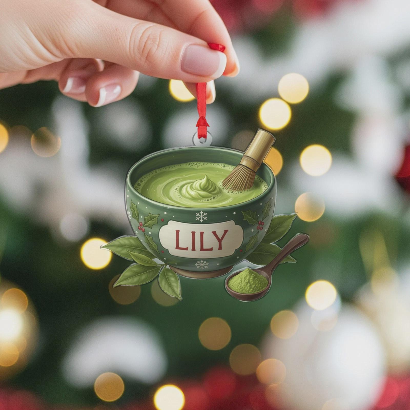 Personalized Matcha Tea Bowl Ornament Whisk Powder Acrylic Gift, Matcha Tea Christmas, Japanese Tea Gift, Gifts For Matcha Green Tea Lovers