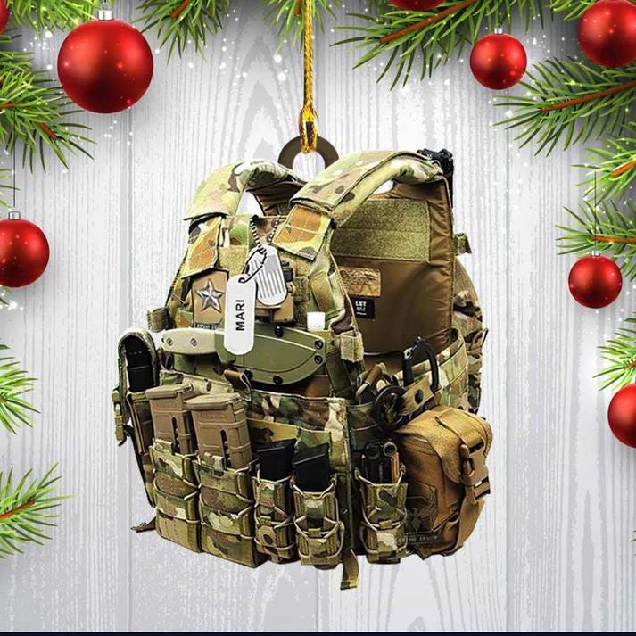 Personalized Tactical Vests Acrylic Ornament for Soldiers, Soldiers Ornament for Dad, Him, Army Combat Gear Keepsake, Military Ornament