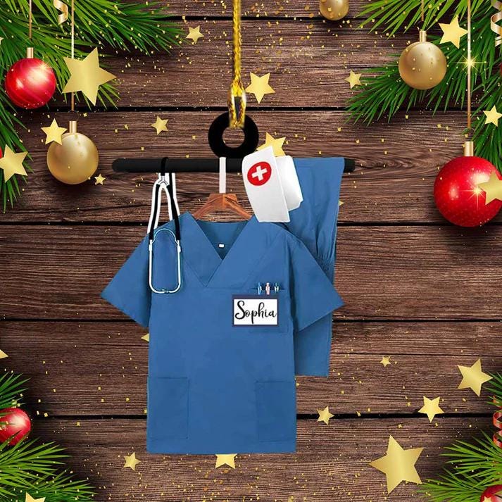 Personalized Nurse Costume Acrylic Ornament, Scrubs Nurse Christmas Ornament, Nurse Gift For Nurse Flat,Nurse Stethoscope,New Nurse Ornament