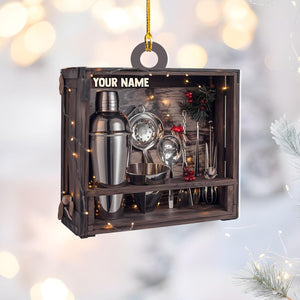 Personalized Bartender Christmas Ornament, Bartender Ornament, Bartender Kit Bag Ornament, Cocktail Ornament, Ornament Xmas Hanging Decor