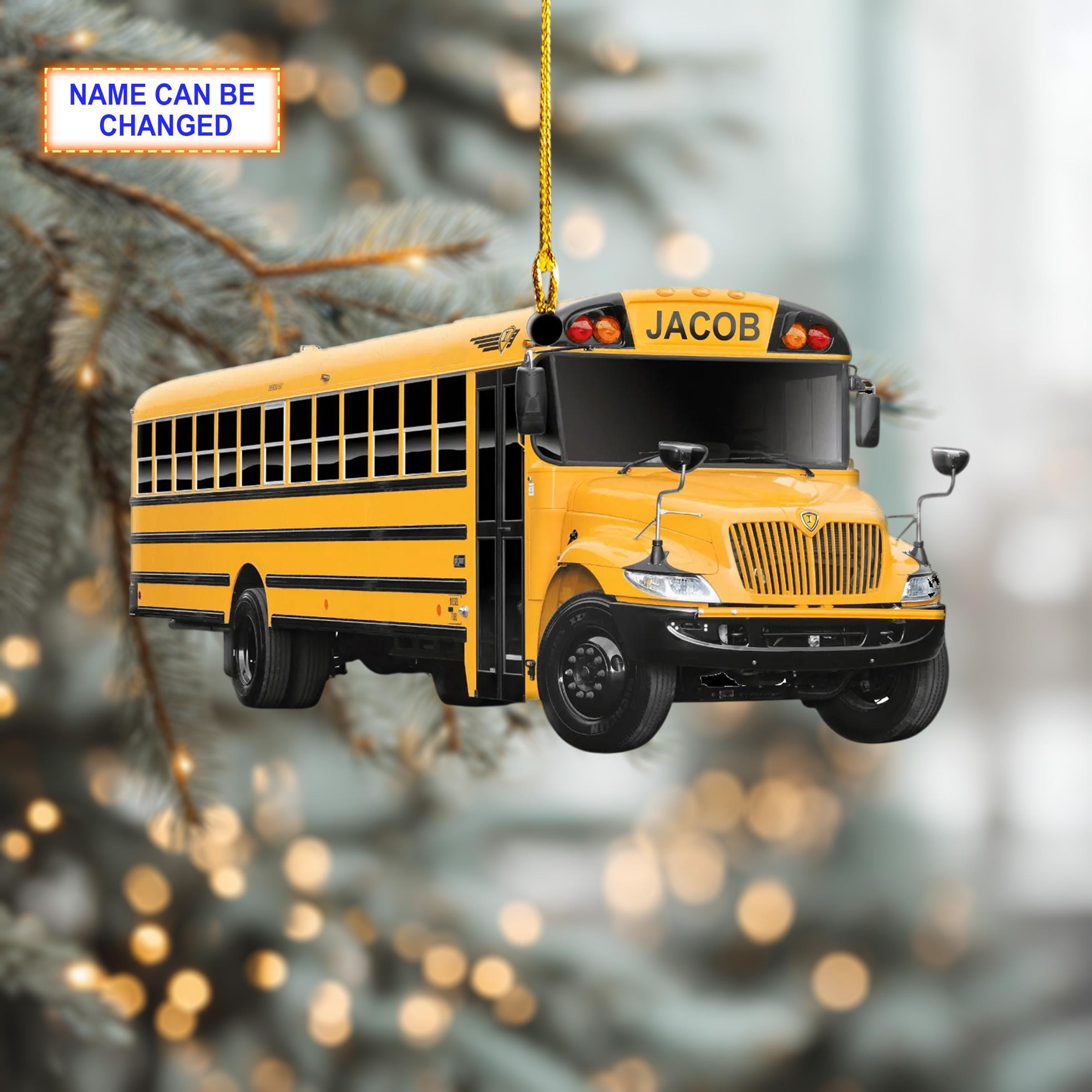 Custom Name School Bus Christmas Ornament Vehicle, Christmas Tree Hanging Decor, Flat 2D Ornament Acrylic, Bus Driver Gift