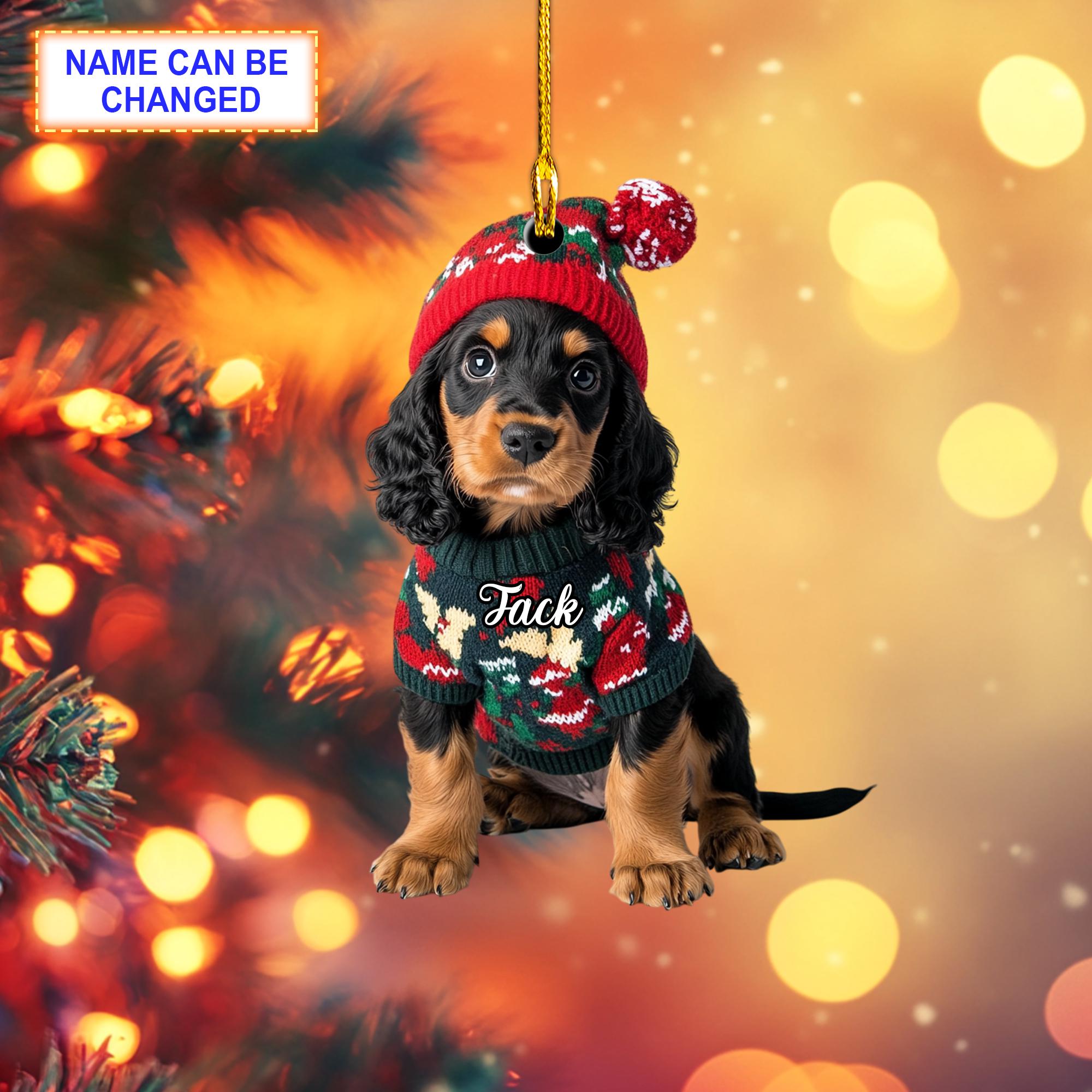 Custom Name Black and Tan Cocker Spaniel Xmas Christmas Ornament, Christmas Tree Hanging Decor, Flat 2D Ornament Acrylic/ Wooden
