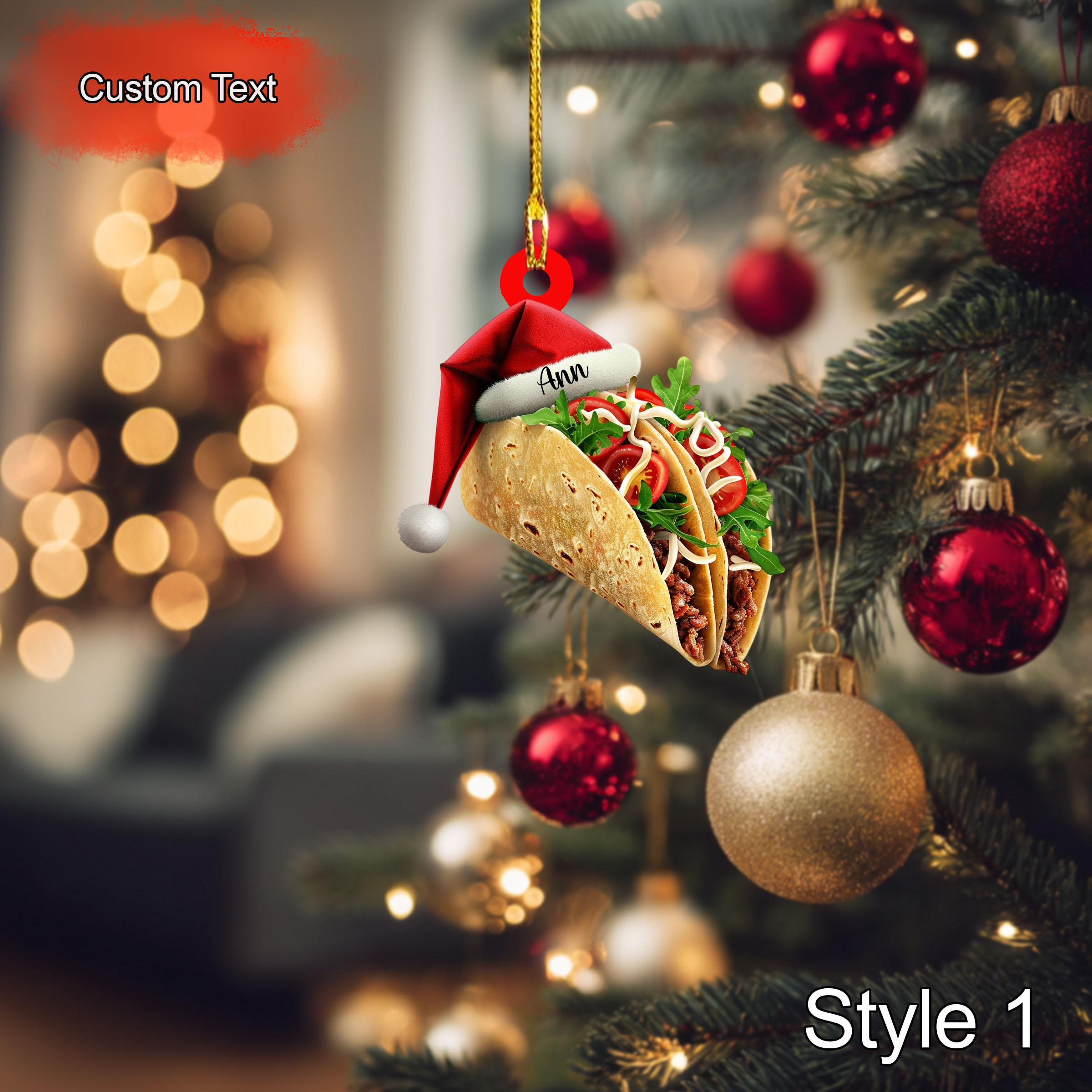 Custom Tacos Christmas Ornament, Personalized Food Ornament, 2D Flat Acrylic Holiday Decoration, Tree Hanging Festive Mexican Food Xmas Gift