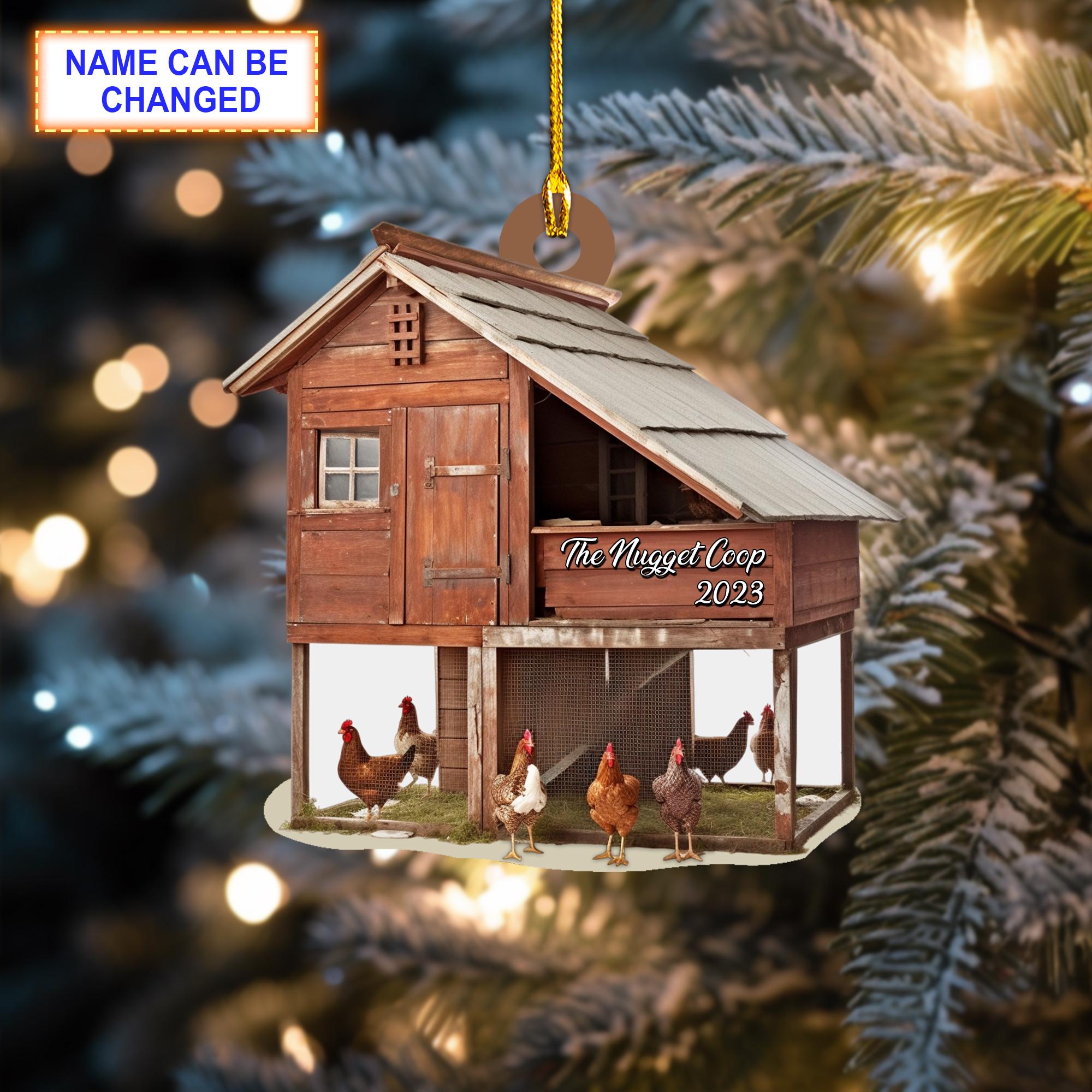 Custom Name Farmhouse Chicken Personalized Ornament, Christmas Tree Hanging Decor, Christmas Ornament, Flat 2D Ornament Acrylic/ Wooden