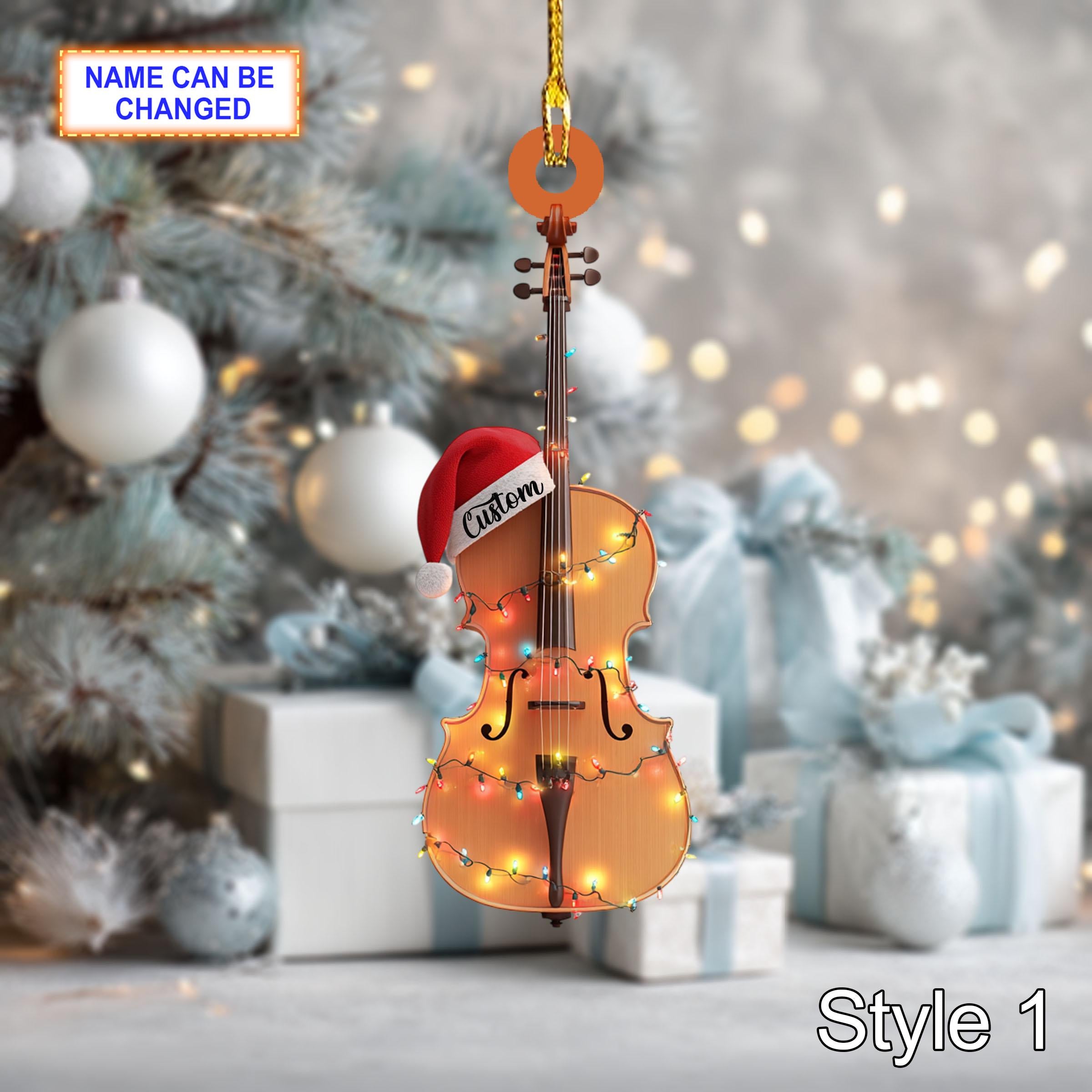 Musical Cello acrylic 2D flat Christmas ornament, festive tree hanging acrylic holiday decoration, unique cello musical holiday festive gift