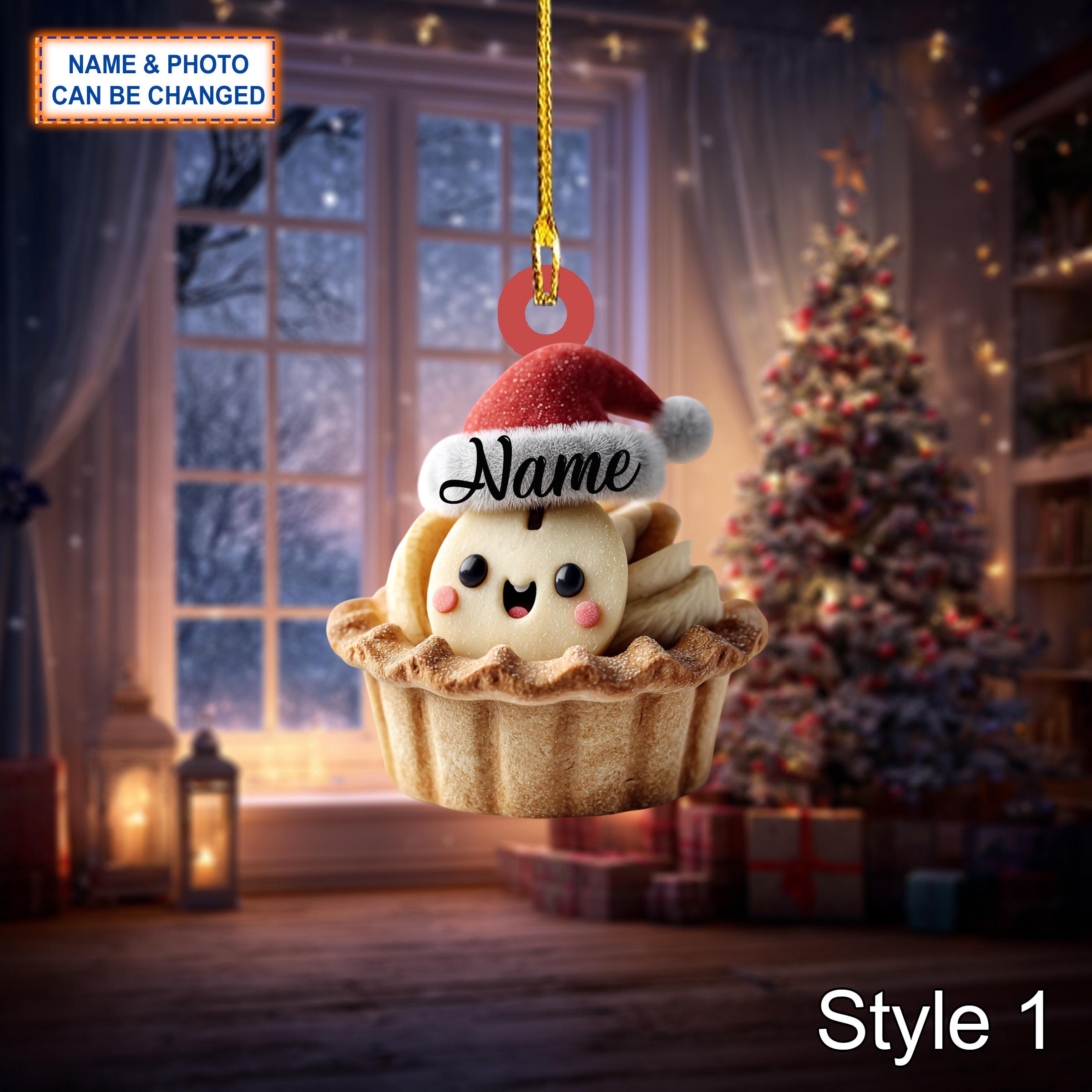 Custom Name Cake Apple Pie Dessert Personalized Ornament, Christmas Tree Hanging Decor, 2D Flat Acrylic Christmas Ornament Holiday Gift