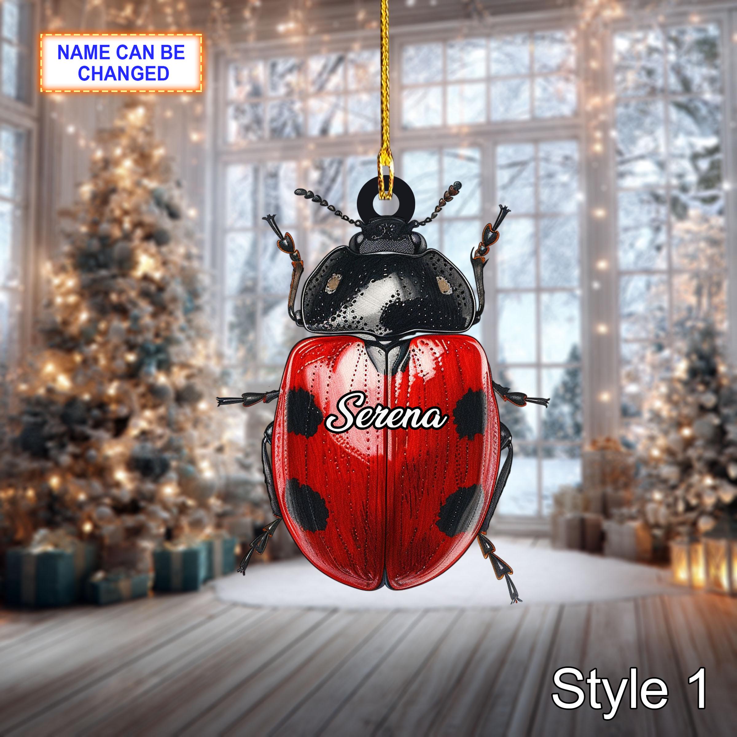 Custom Name Dry Pressing Coccinellidae Personalized Ornament, Christmas Tree Hanging Decor, 2D Flat Acrylic Christmas Ornament Holiday Gift