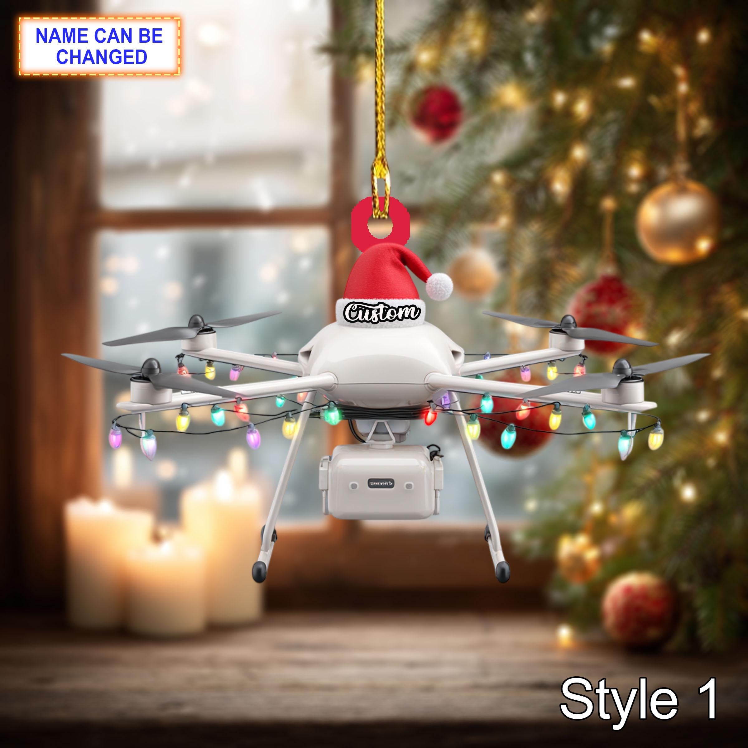 Farmer Agricultural Spraying Drone acrylic 2D flat Christmas ornament, tree hanging acrylic decor, unique modern farm tech holiday gift
