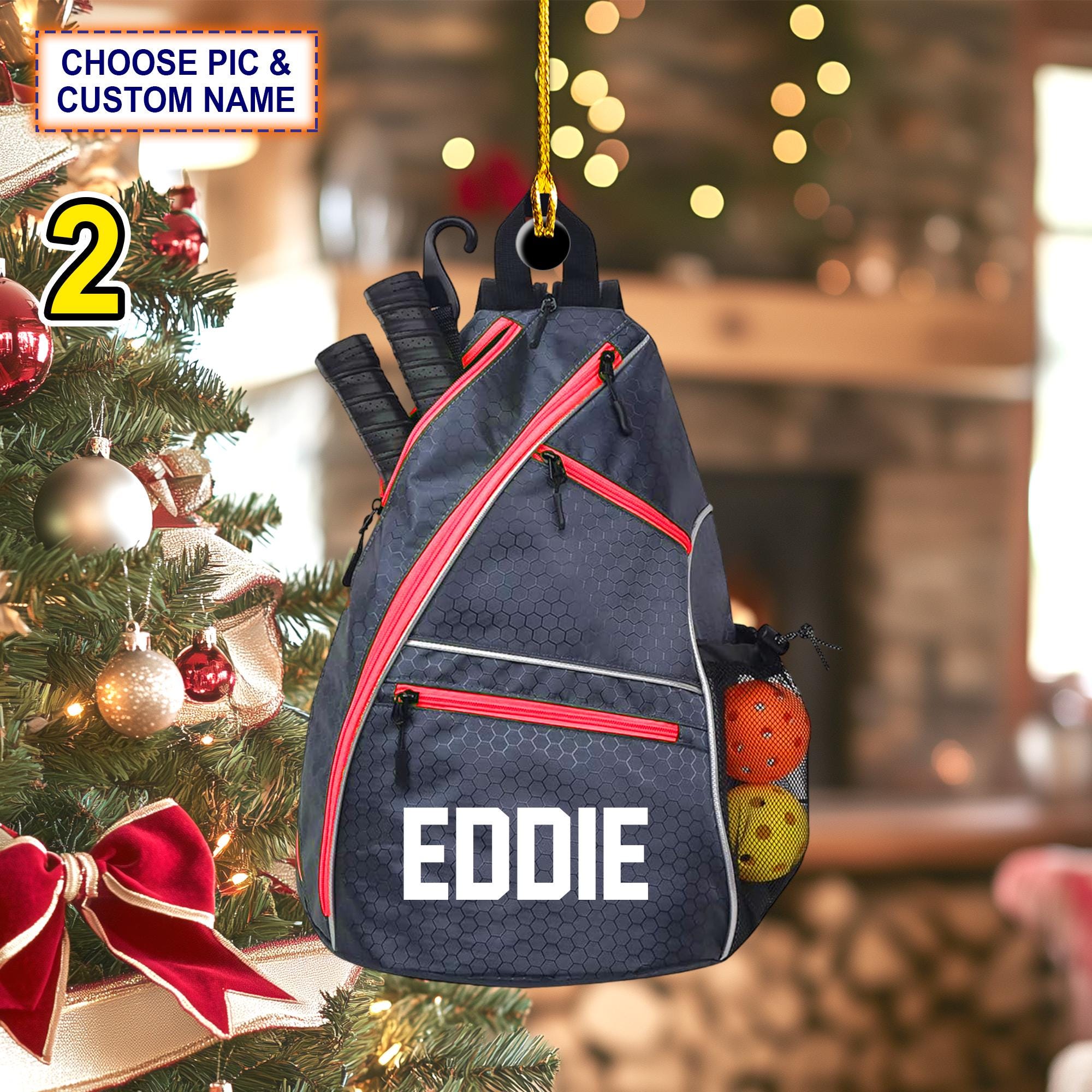 Custom Name Pickleball Equipment Personalized Ornament, Christmas Tree Hanging Decor,Flat 2D Ornament Acrylic, Pickleball Lover