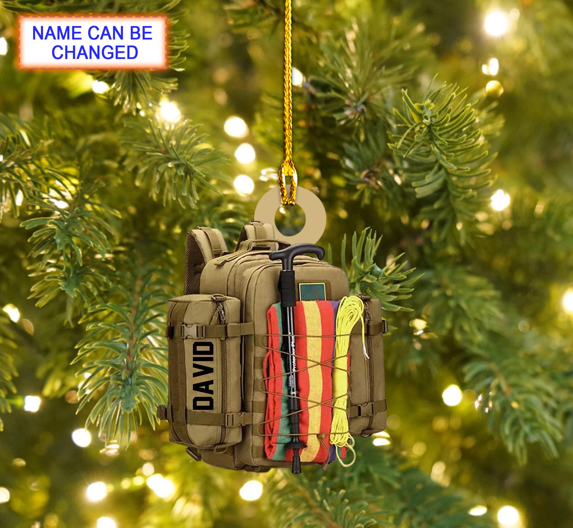 Custom Name Climbing Backpack Christmas Ornament, Christmas Tree Hanging Decor, Flat 2D Ornament Acrylic/ Wooden, Gift Climbing Lover