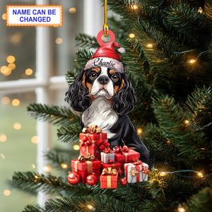 Custom Name Cavalier King Charles Spaniel Dog Christmas Personalized Ornament, Christmas Tree Hanging Decor,Flat 2D Ornament Acrylic/ Wooden