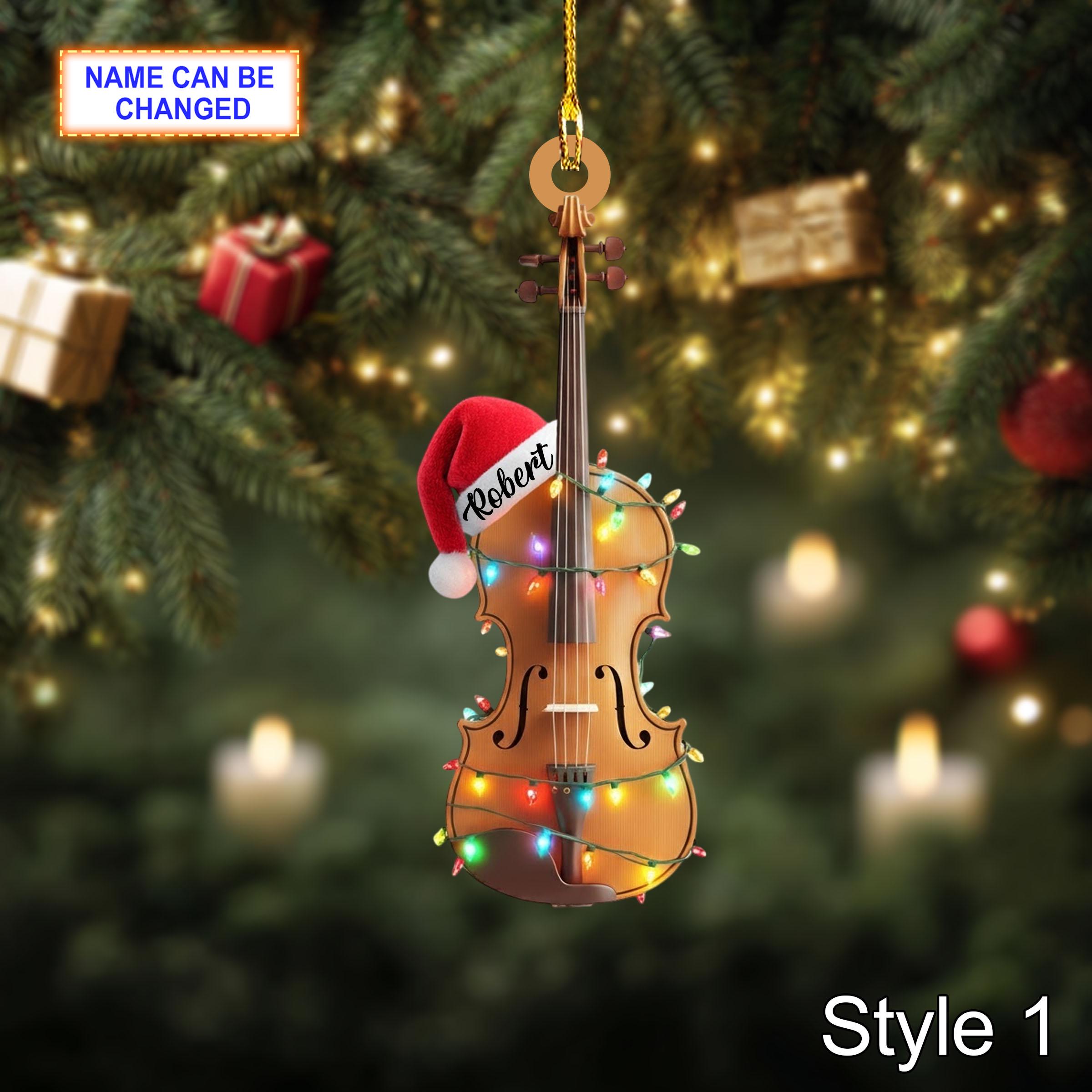 Musical Violin acrylic 2D flat Christmas ornament, custom name festive tree hanging acrylic holiday decoration, violin musical Xmas gift