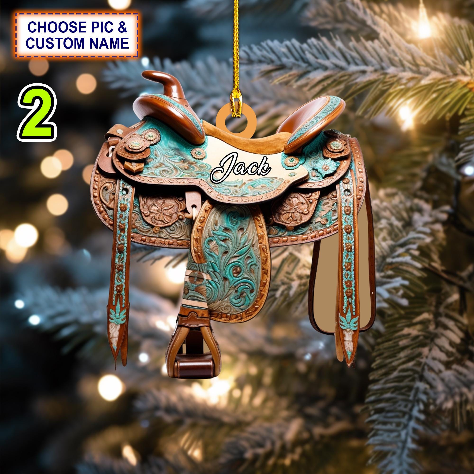 Custom Name Horse Saddle Personalized Christmas Ornament, Christmas Tree Hanging Decor, Christmas Ornament, Flat 2D Ornament Acrylic