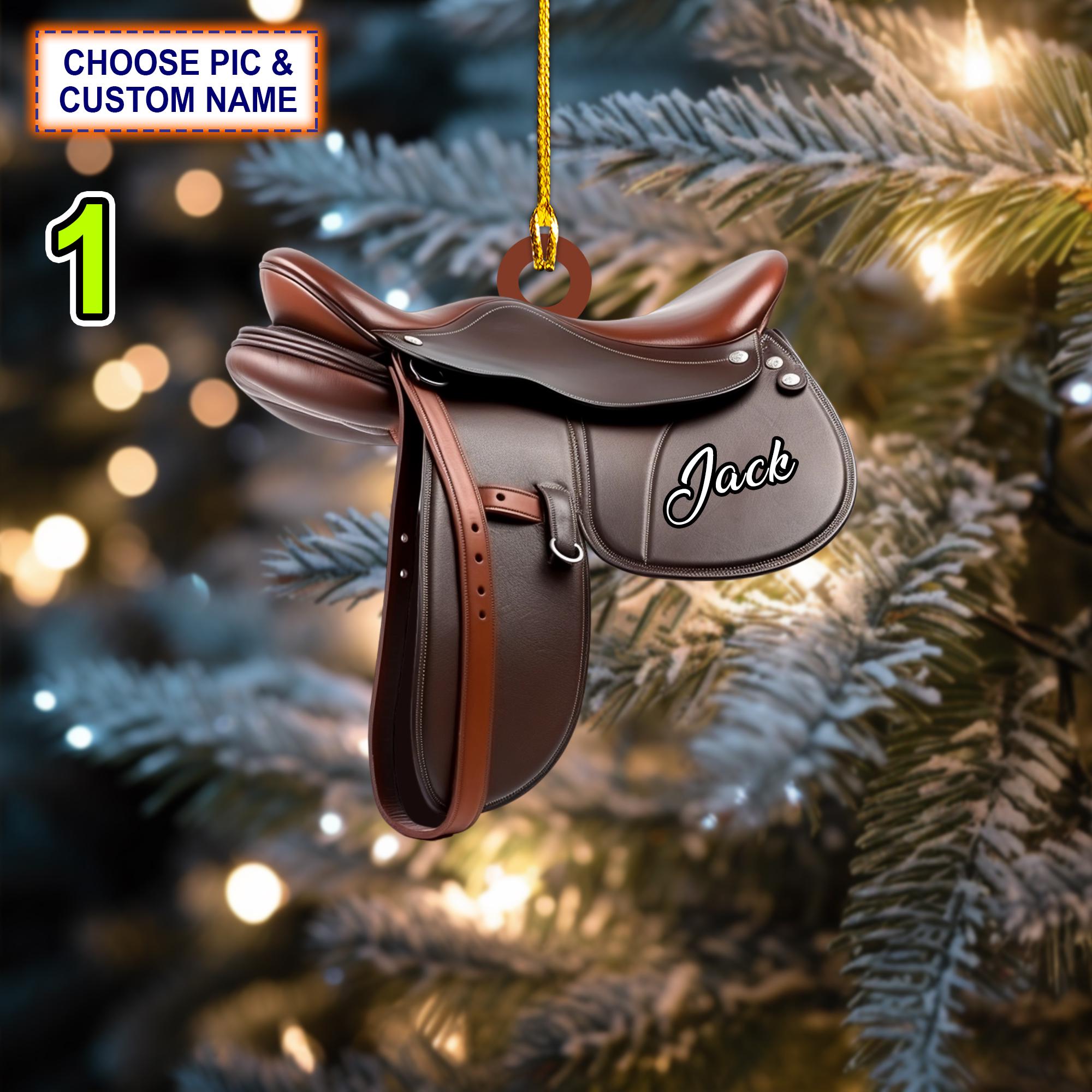 Custom Name Horse Saddle Personalized Christmas Ornament, Christmas Tree Hanging Decor, Christmas Ornament, Flat 2D Ornament Acrylic/ Wooden