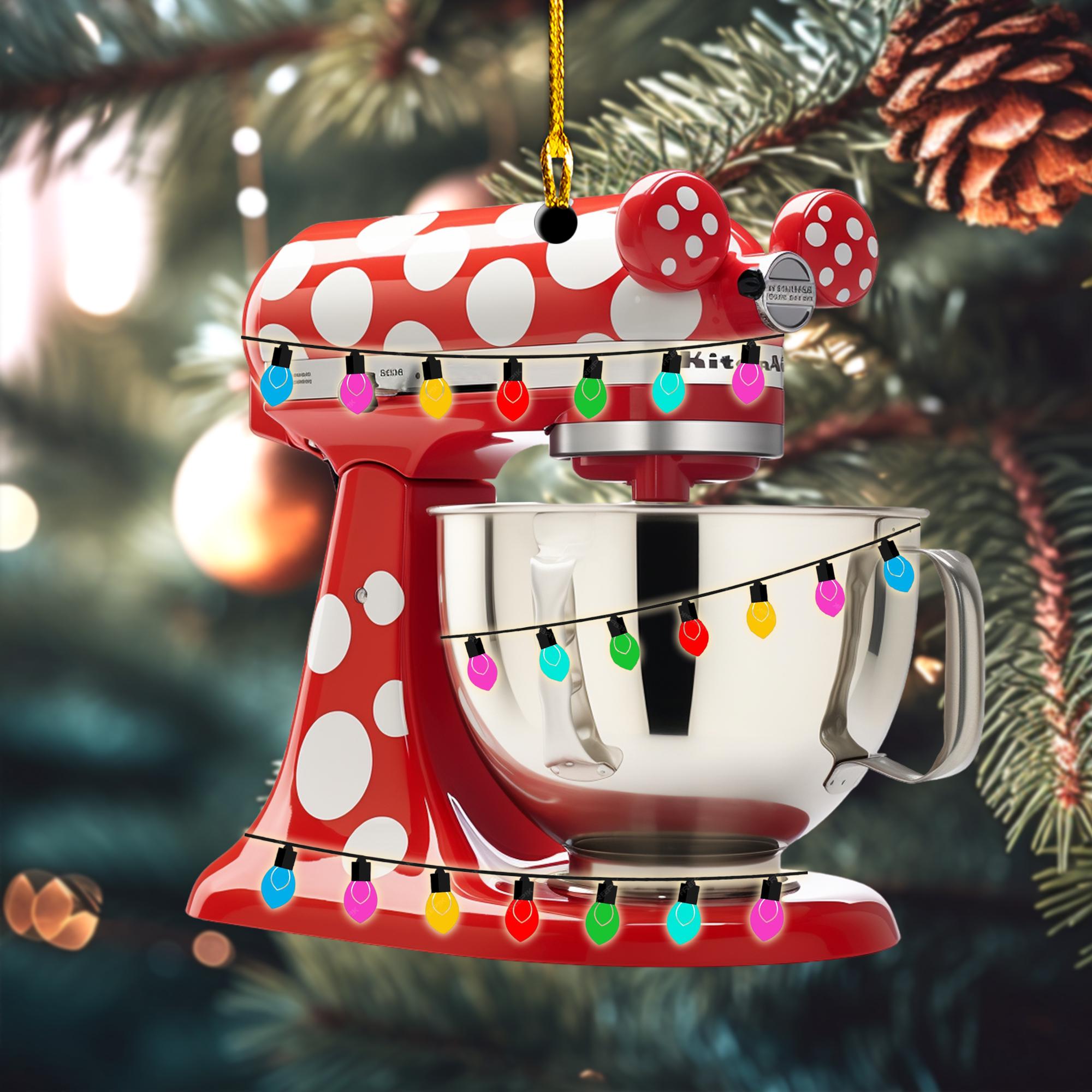 Baking Mixer Led Light Christmas Ornament, Christmas Tree Hanging Decor, Flat 2D Ornament Acrylic/ Wooden, Gift for Baking Lovers