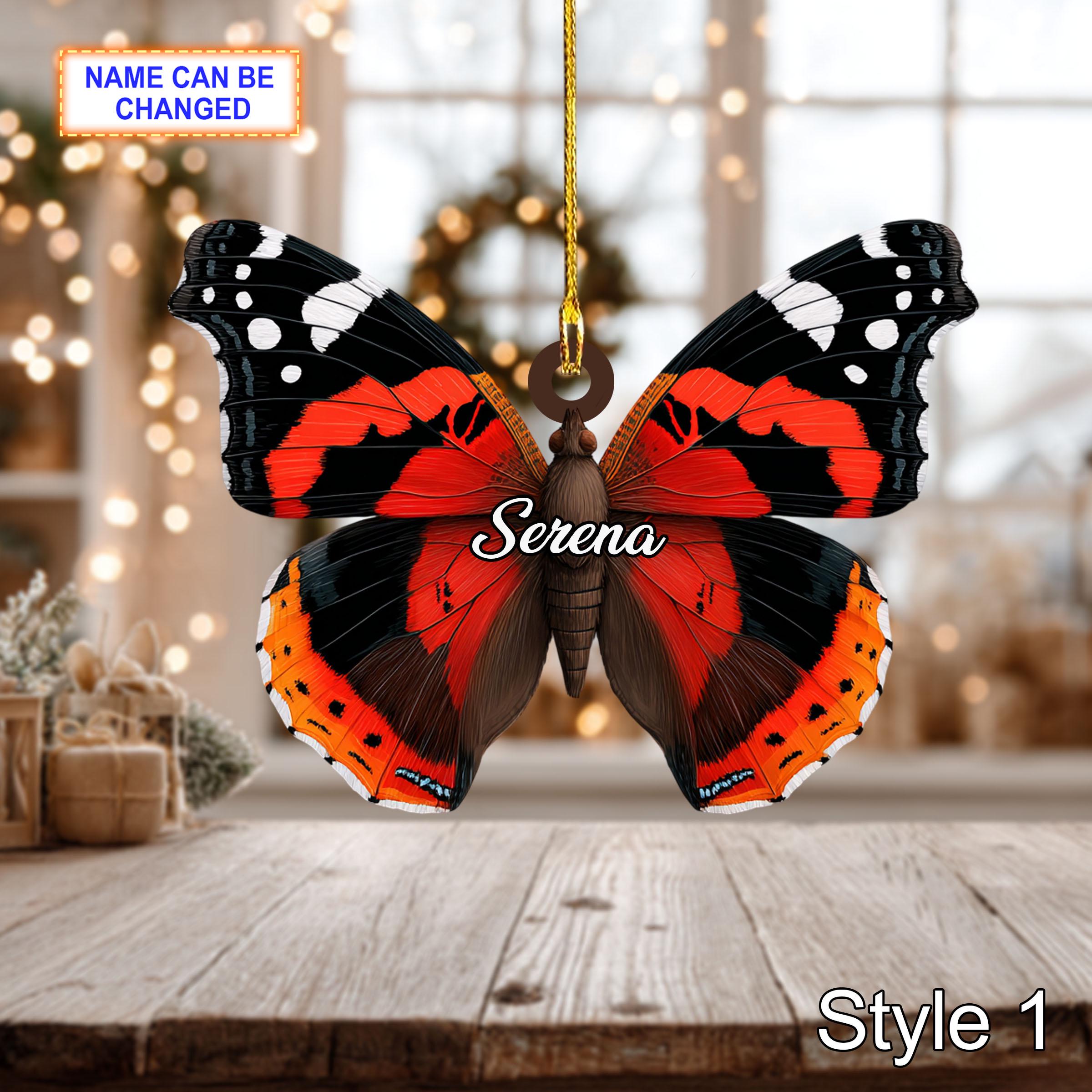 Custom Name Dry Pressing Butterflies Personalized Ornament, Christmas Tree Hanging Decor, 2D Flat Acrylic Christmas Ornament Holiday Gift