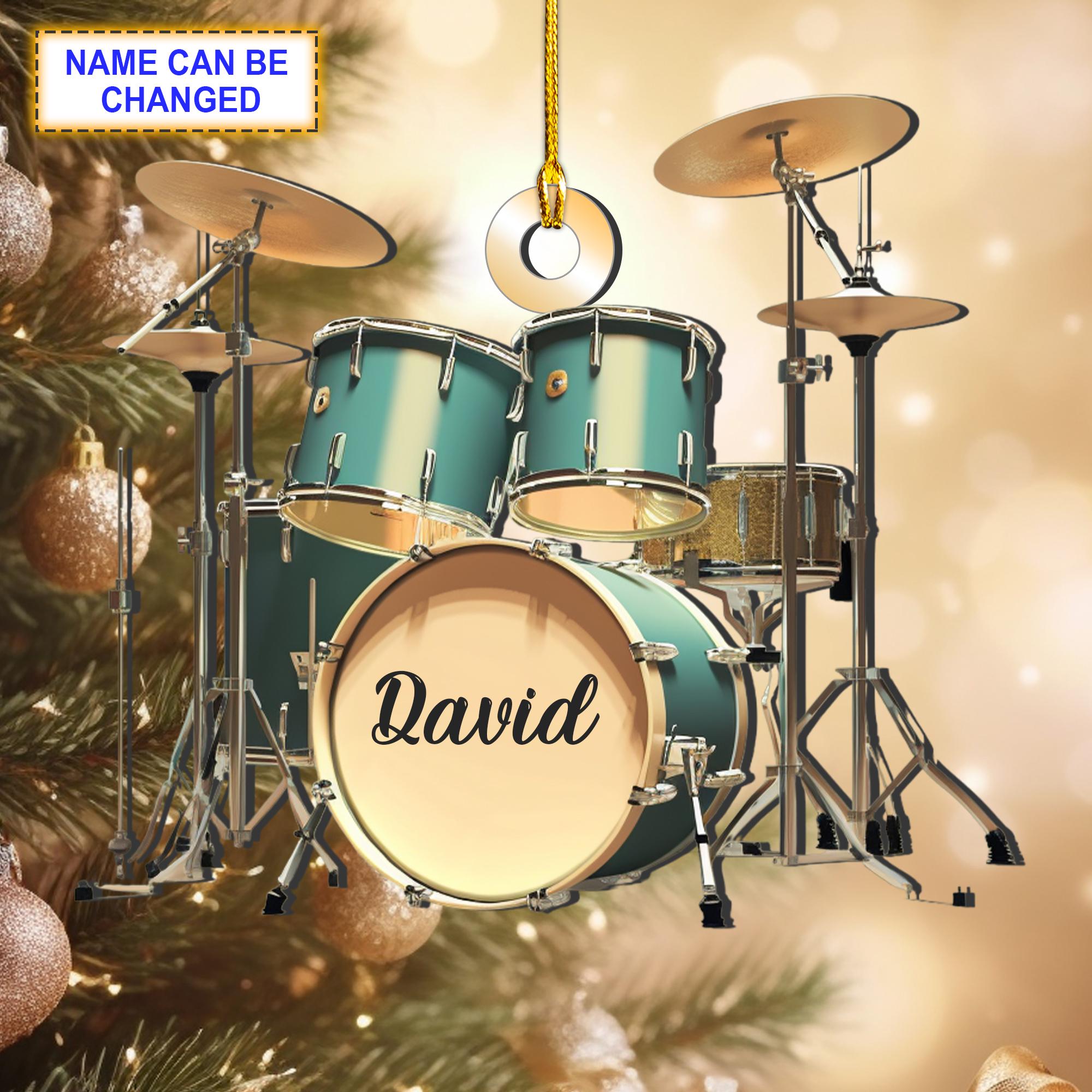 Custom Name Coban Drum Set Christmas Ornament, Christmas Tree Hanging Decor, Flat 2D Ornament Acrylic/Wooden, Drummer Player Gift