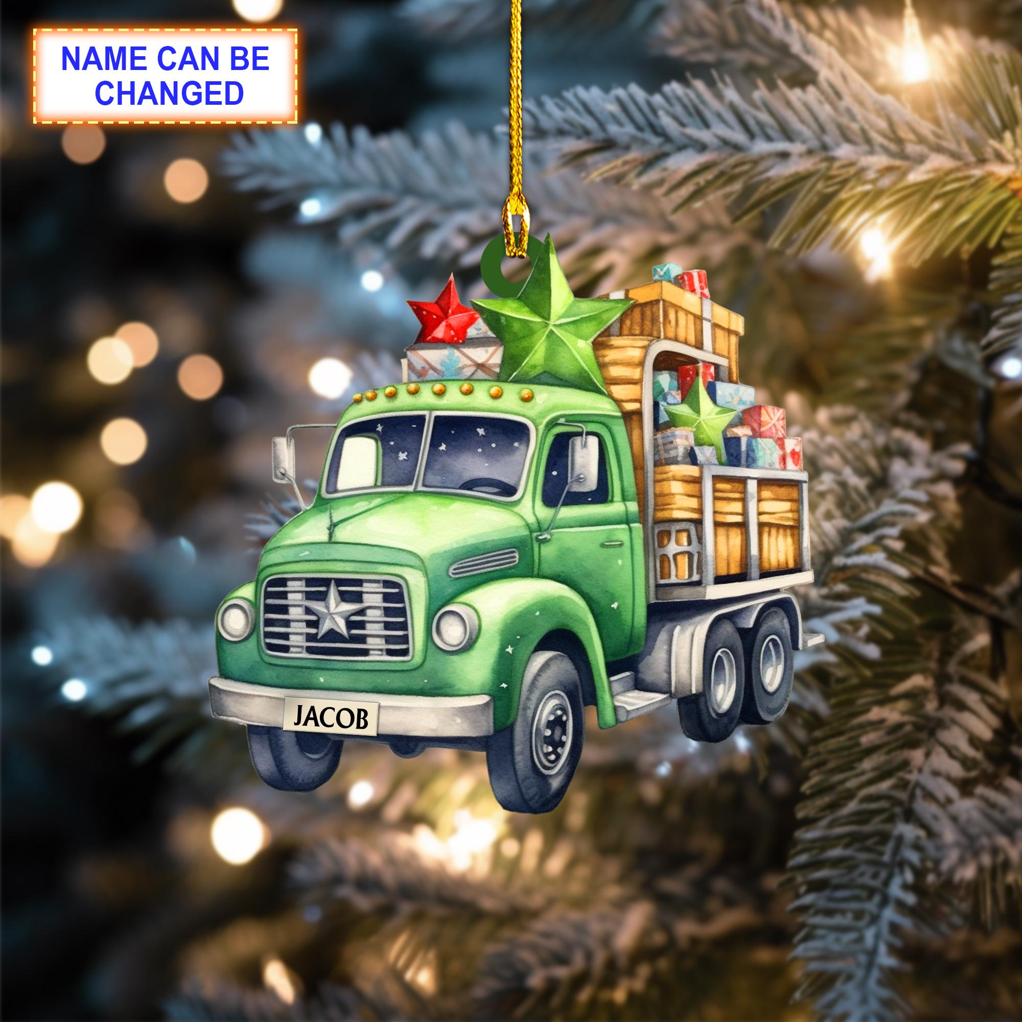 Custom Name Truck Christmas Ornament, Christmas Tree Hanging Decor, Flat 2D Ornament Acrylic/ Wooden, Funny Trucker Gift