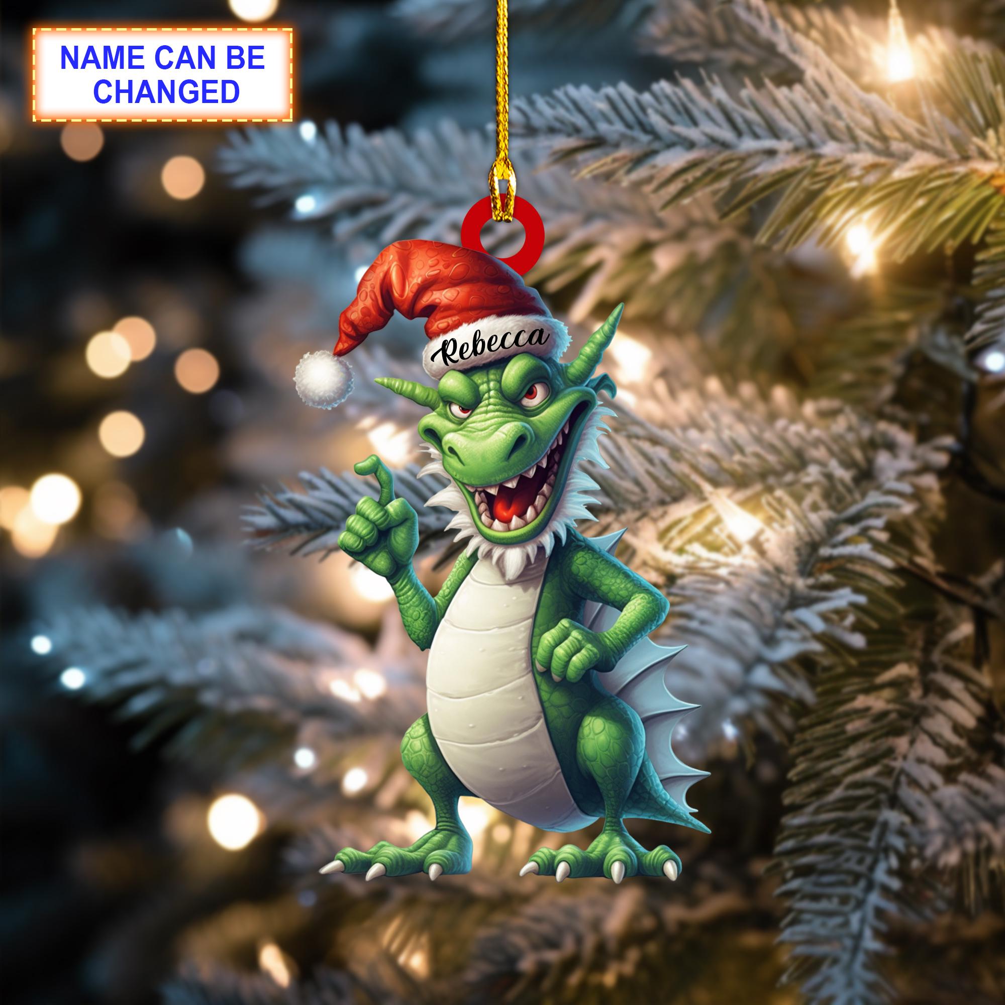 Custom Name Dragon Personalized Christmas Ornament, Christmas Tree Hanging Decor, Flat 2D Ornament Acrylic/ Wooden, Dragon Lover Gift