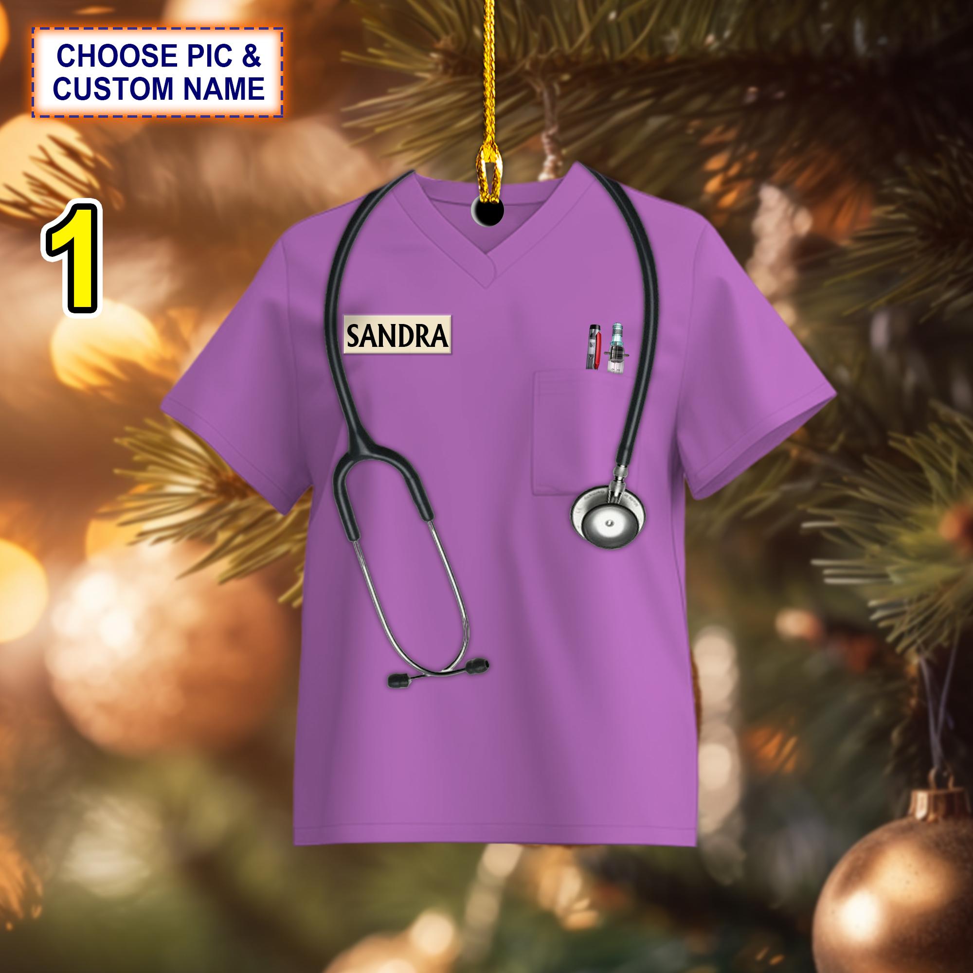 Custom Name Nurse Christmas Ornament, Christmas Tree Hanging Decor, Flat 2D Ornament Acrylic/ Wooden, Nursing Gift