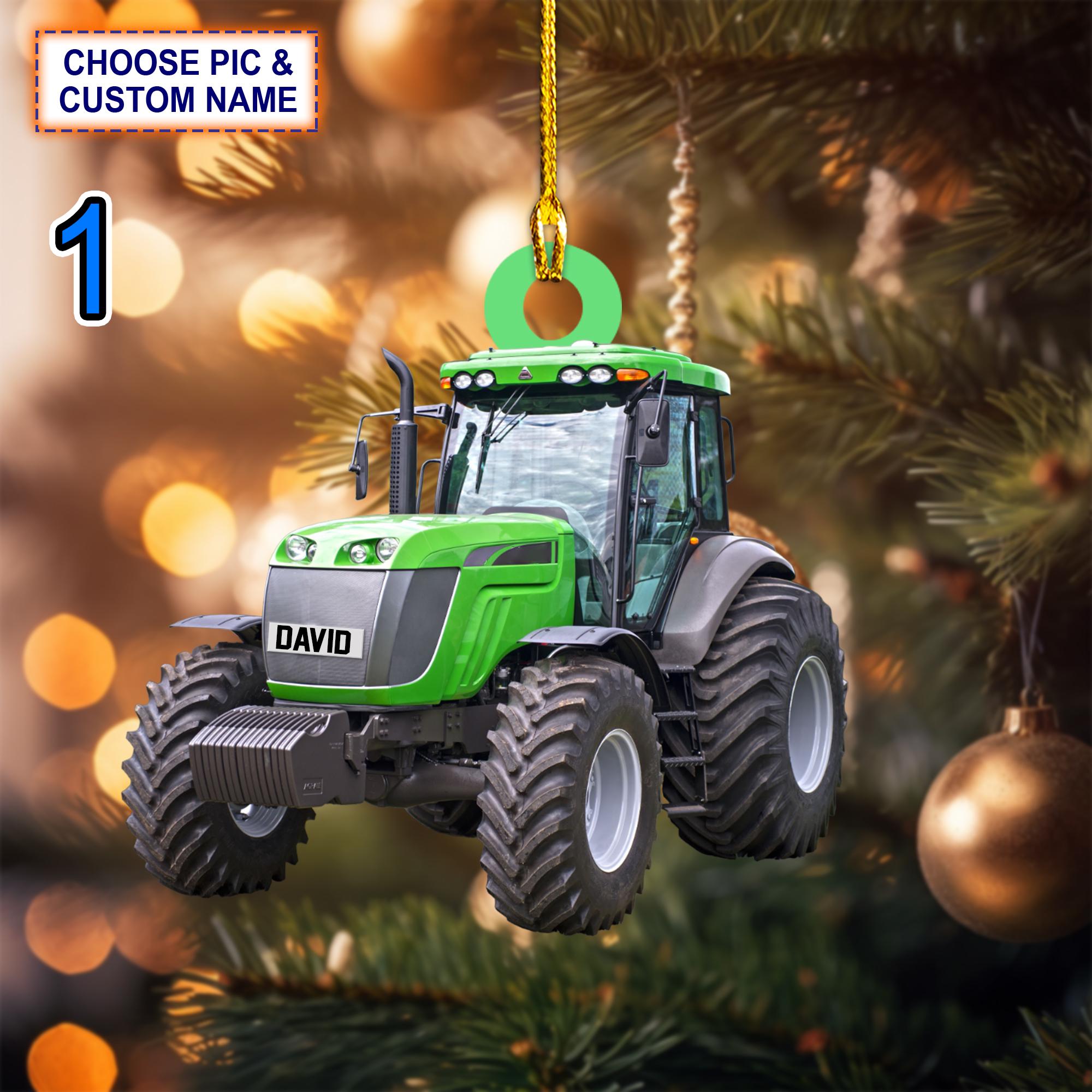 Custom Name Tractor 1 Personalized Christmas Ornament, Christmas Tree Hanging Decor, Flat 2D Ornament Acrylic/ Wooden