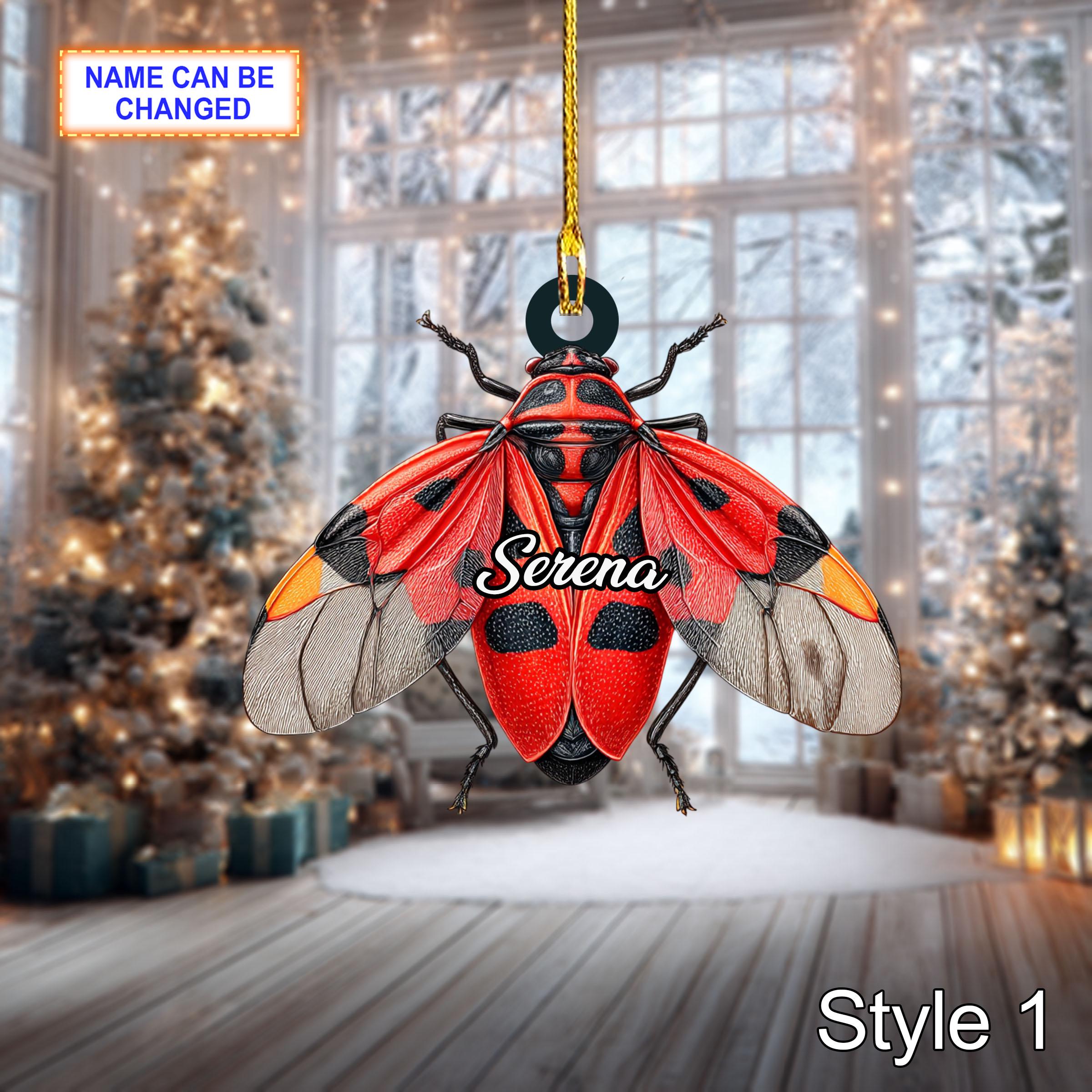 Custom Name Dry Pressing Pyrrhocoris Personalized Ornament, Christmas Tree Hanging Decor, 2D Flat Acrylic Christmas Ornament Holiday Gift