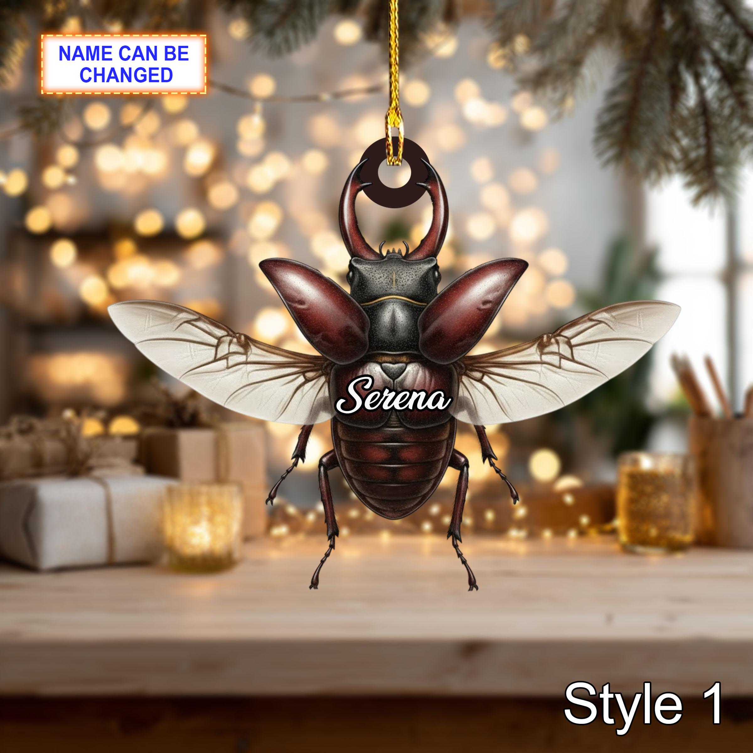 Custom Name Dry Pressing Lucanus Cute Personalized Ornament, Christmas Tree Hanging Decor, 2D Flat Acrylic Christmas Ornament Holiday Gift