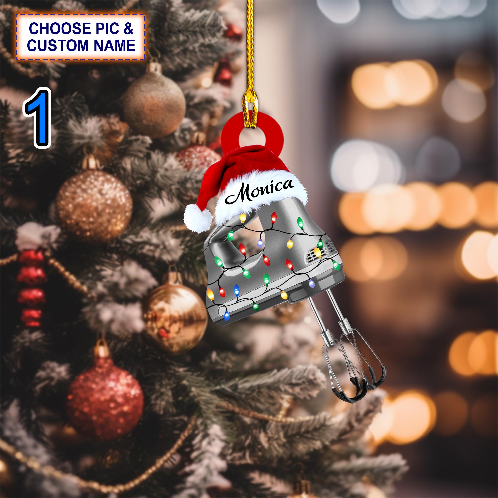 Custom Name Baking Mixer Personalized Christmas Ornament, Christmas Tree Hanging Decor, Flat 2D Ornament Acrylic/ Wooden