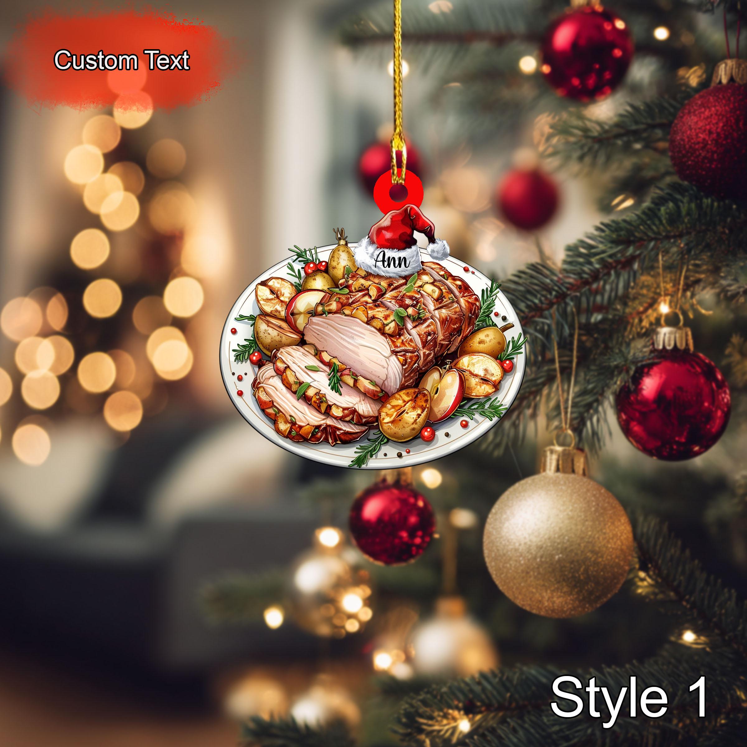 Custom Roasted Pork Loin with Apple Stuffing Christmas Ornament, 2D Flat Acrylic Holiday Food Decoration, Personalized Tree Hanging Gift