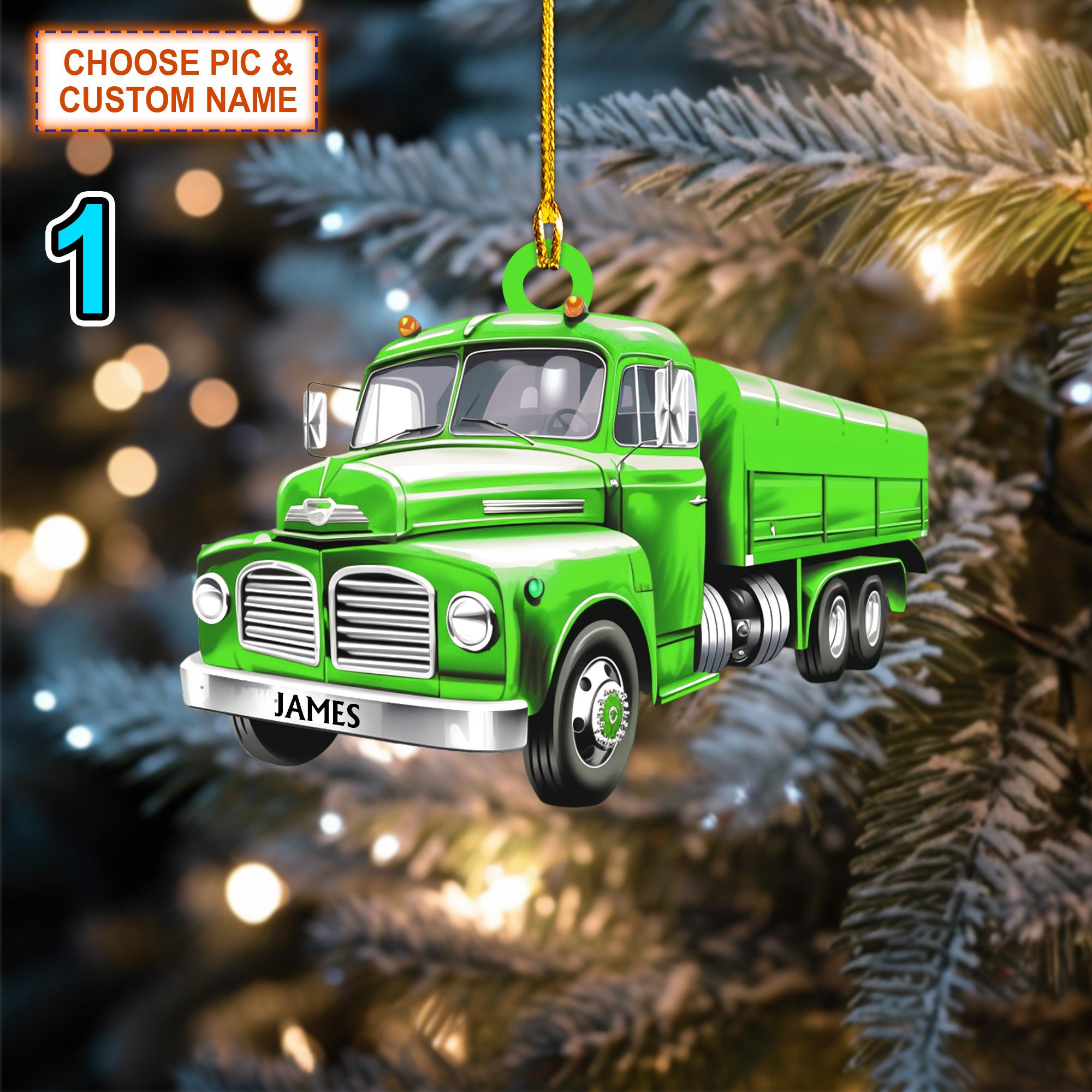 Custom Name Trucker Christmas Ornament, Christmas Tree Hanging Decor, Flat 2D Ornament Acrylic/ Wooden, Gift For Trucker