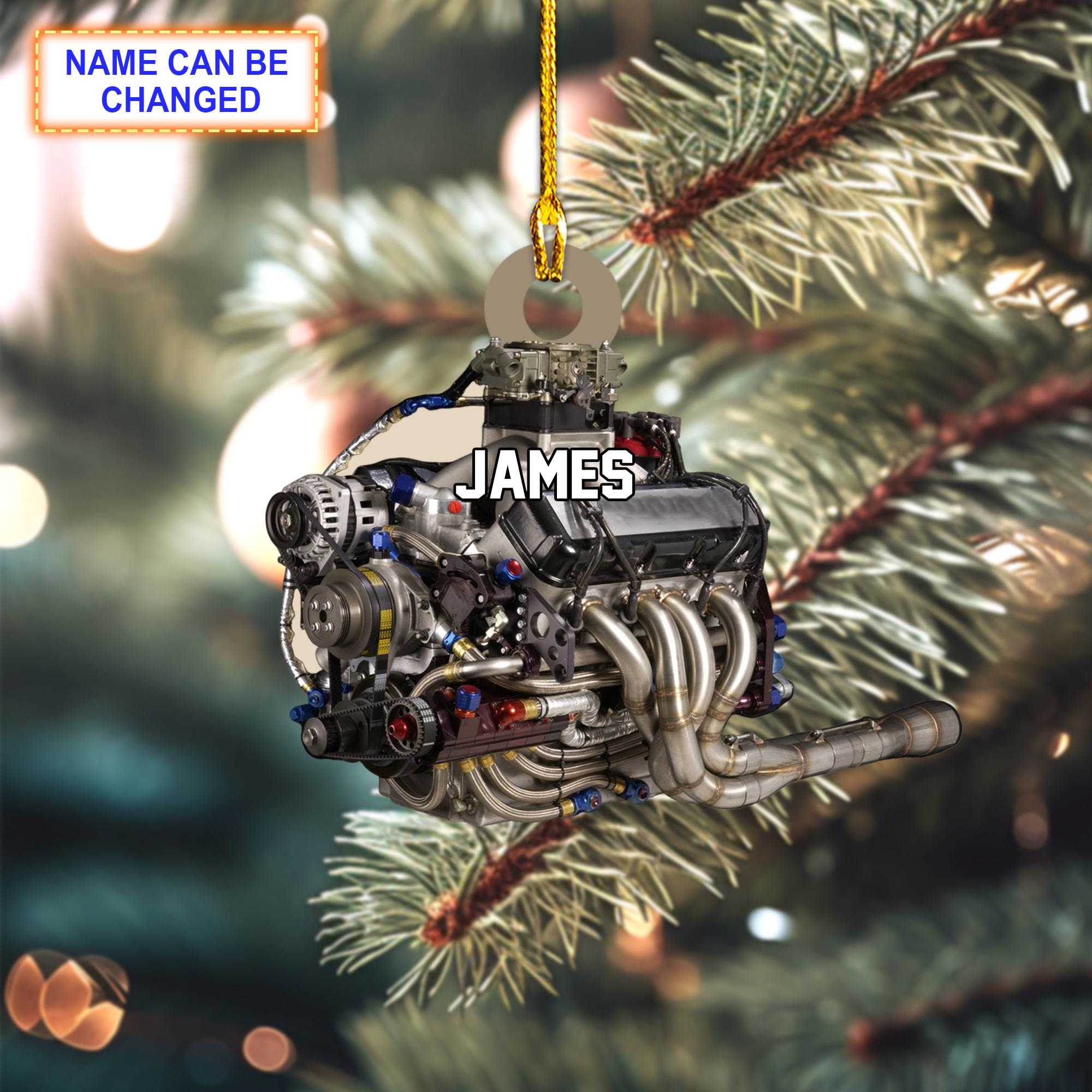 Custom Name Racing Car Engine Personalized Ornament, Christmas Tree Hanging Decor, Christmas Ornament, Flat 2D Ornament, Racing Lover Gift