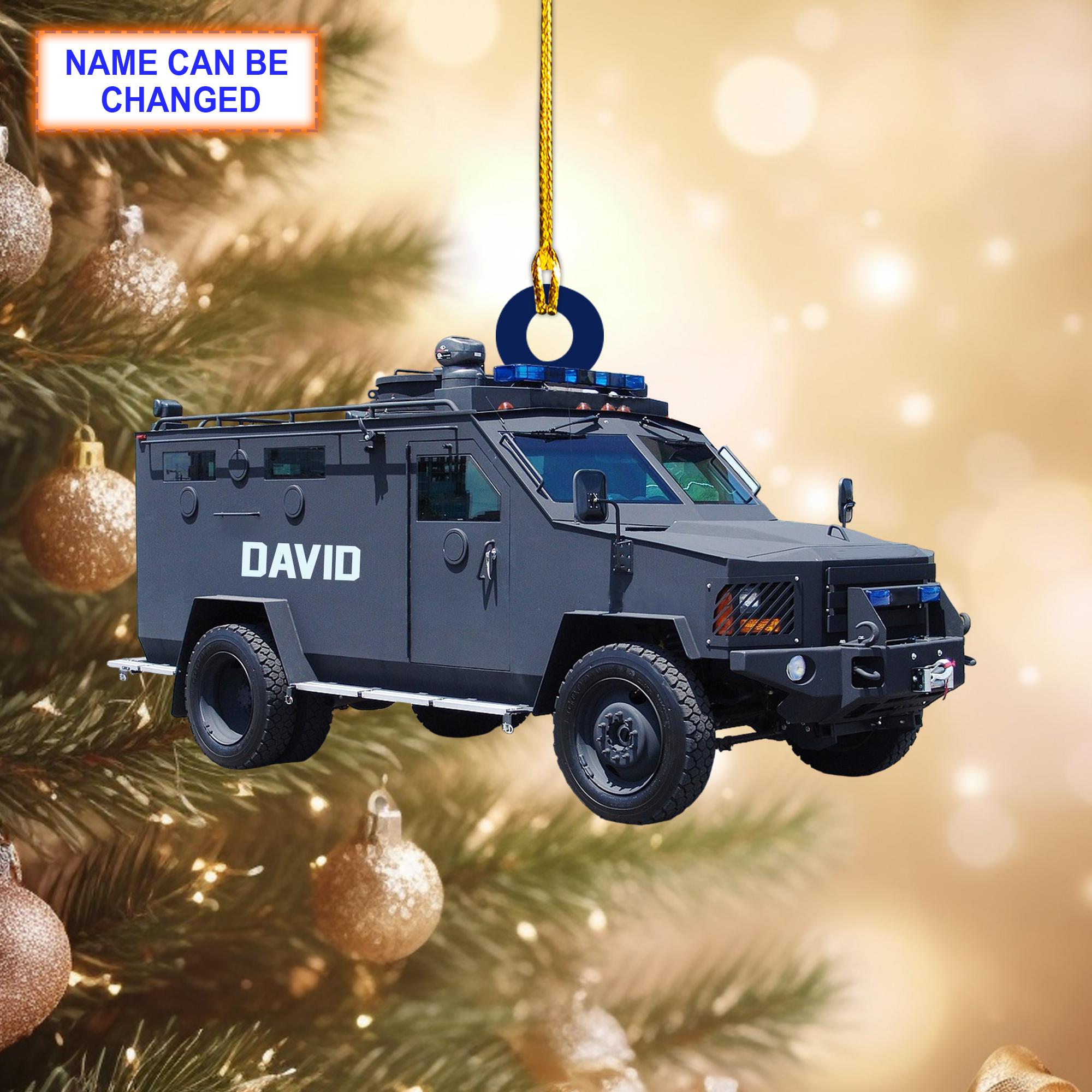 Custom Name Police Car Christmas Ornament, Christmas Tree Hanging Decor, Flat 2D Ornament Acrylic/ Wooden, Gift For Police