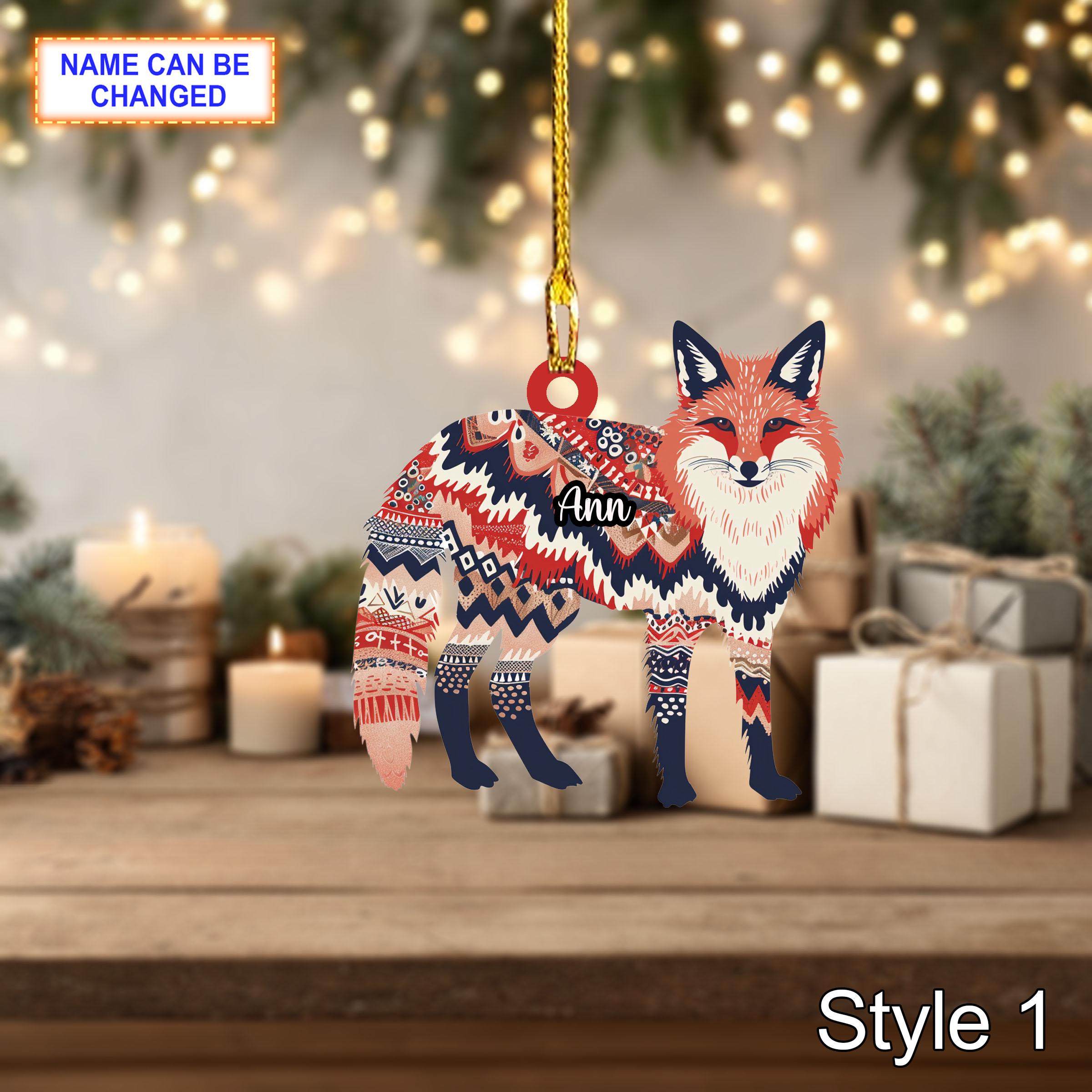 Custom Name Scandinavian Style Red Fox Personalized Ornament, Christmas Tree Hanging Decor, 2D Flat Acrylic Christmas Ornament Holiday Gift