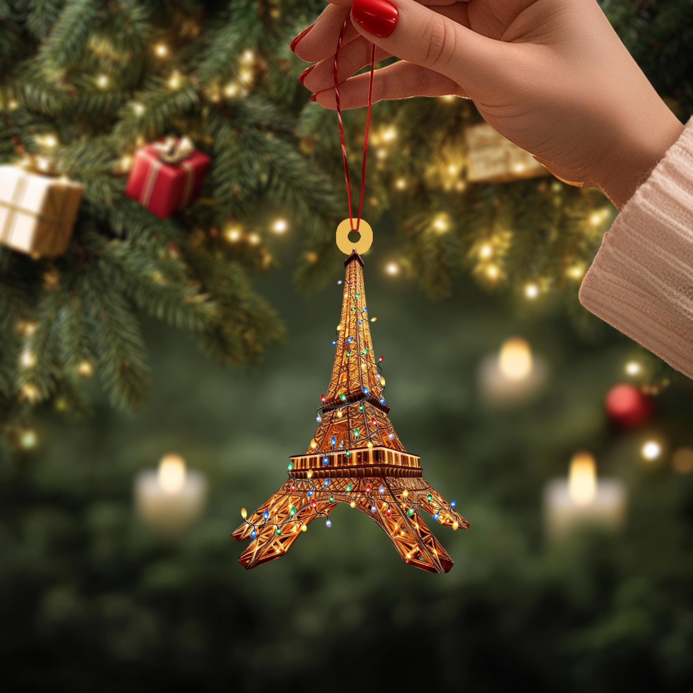 Eiffel Tower Personalized Ornament, Tree Hanging Decor Christmas Ornament Flat 2D Ornament Acrylic / Wooden, France Paris Lover