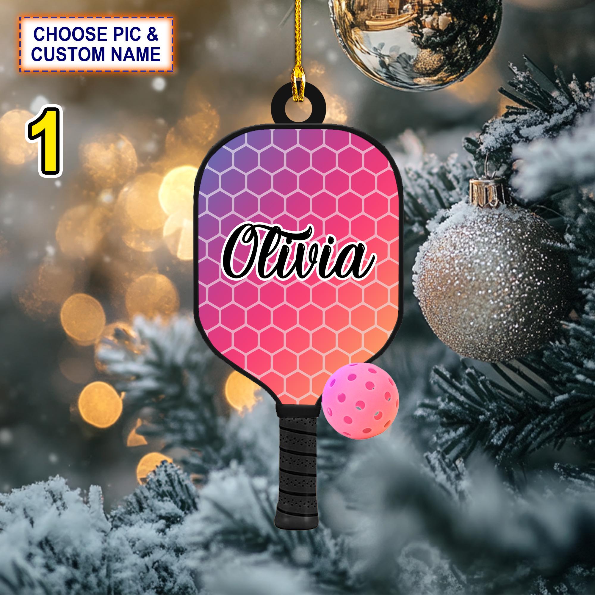 Custom Name Pickleball Racket and Ball Personalized Christmas Ornament, Christmas Tree Hanging Decor,Flat 2D Ornament Acrylic/ Wooden