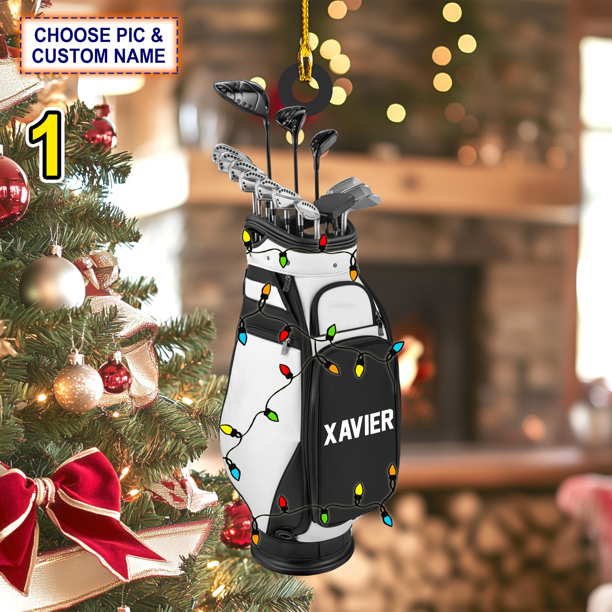 Custom Name Golf Backpacks Christmas Personalized Ornament, Christmas Tree Hanging Decor,Flat 2D Ornament Acrylic/ Wooden