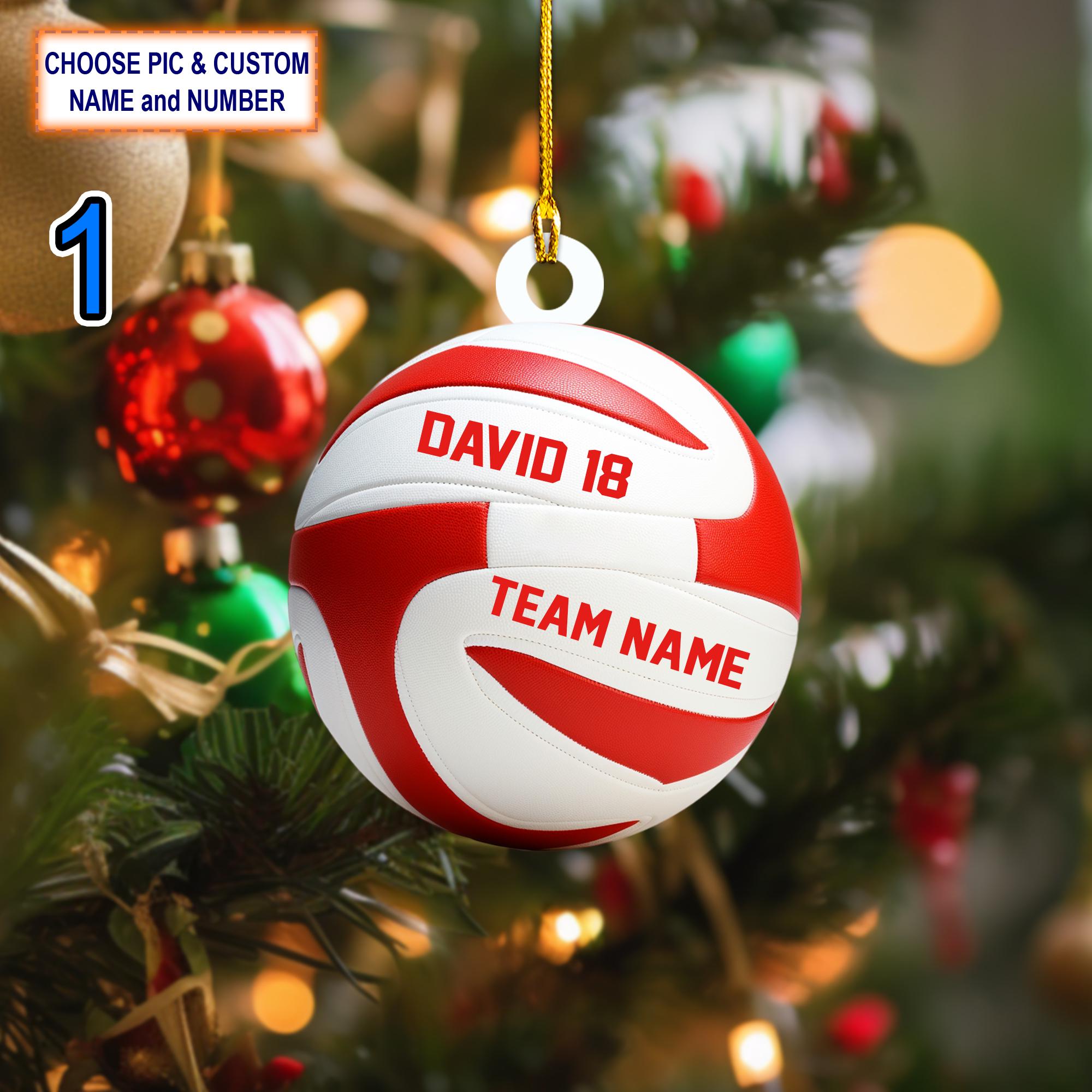 Custom Name Volleyball Christmas Ornament, Christmas Tree Hanging Decor, Flat 2D Ornament Acrylic/ Wooden, Gift For Gift for Player