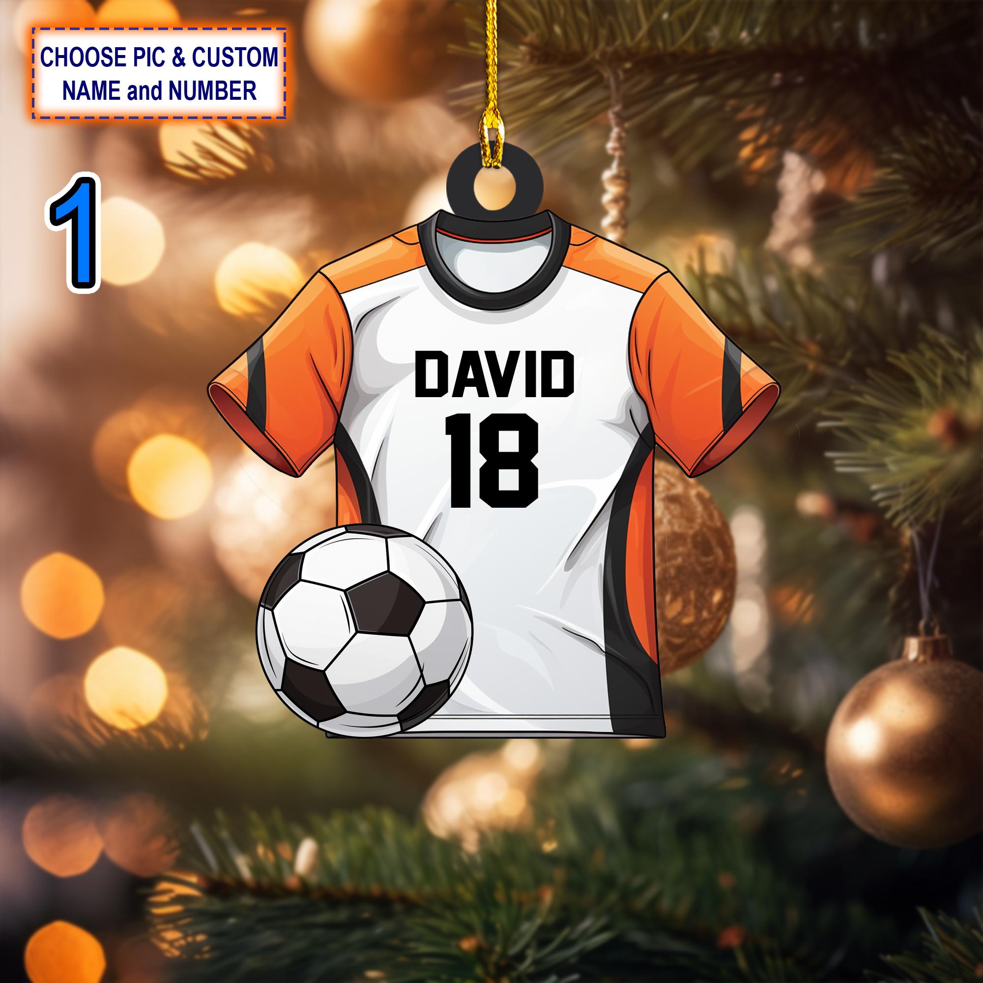 Custom Name And Number Soccer Uniform Christmas Ornament, Christmas Tree Hanging Decor, Flat 2D Ornament Acrylic/ Wooden