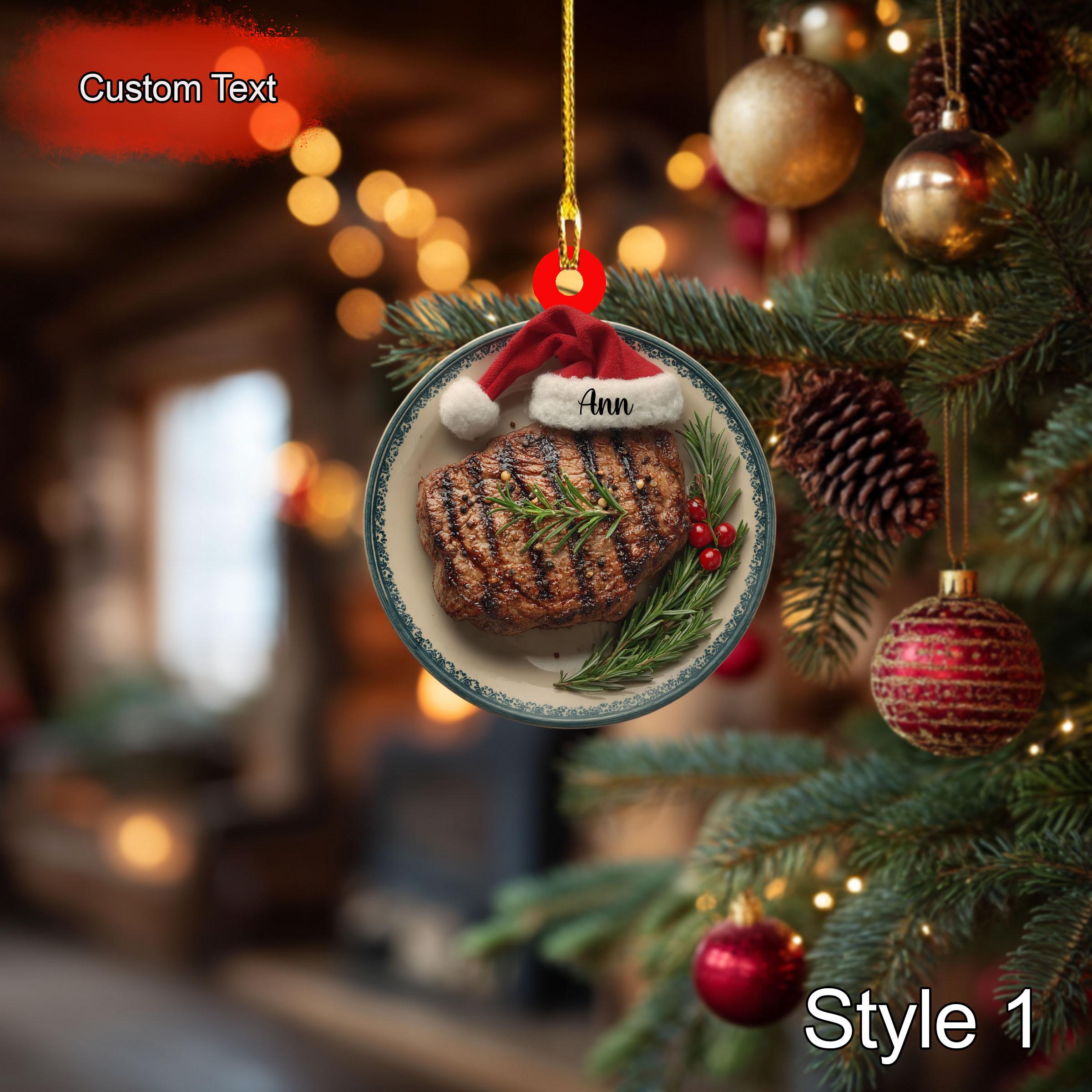 Custom Roast Beef Christmas Ornament, 2D Flat Acrylic Personalized Holiday Decoration, Food Ornament for Tree Hanging Festive Xmas Gift