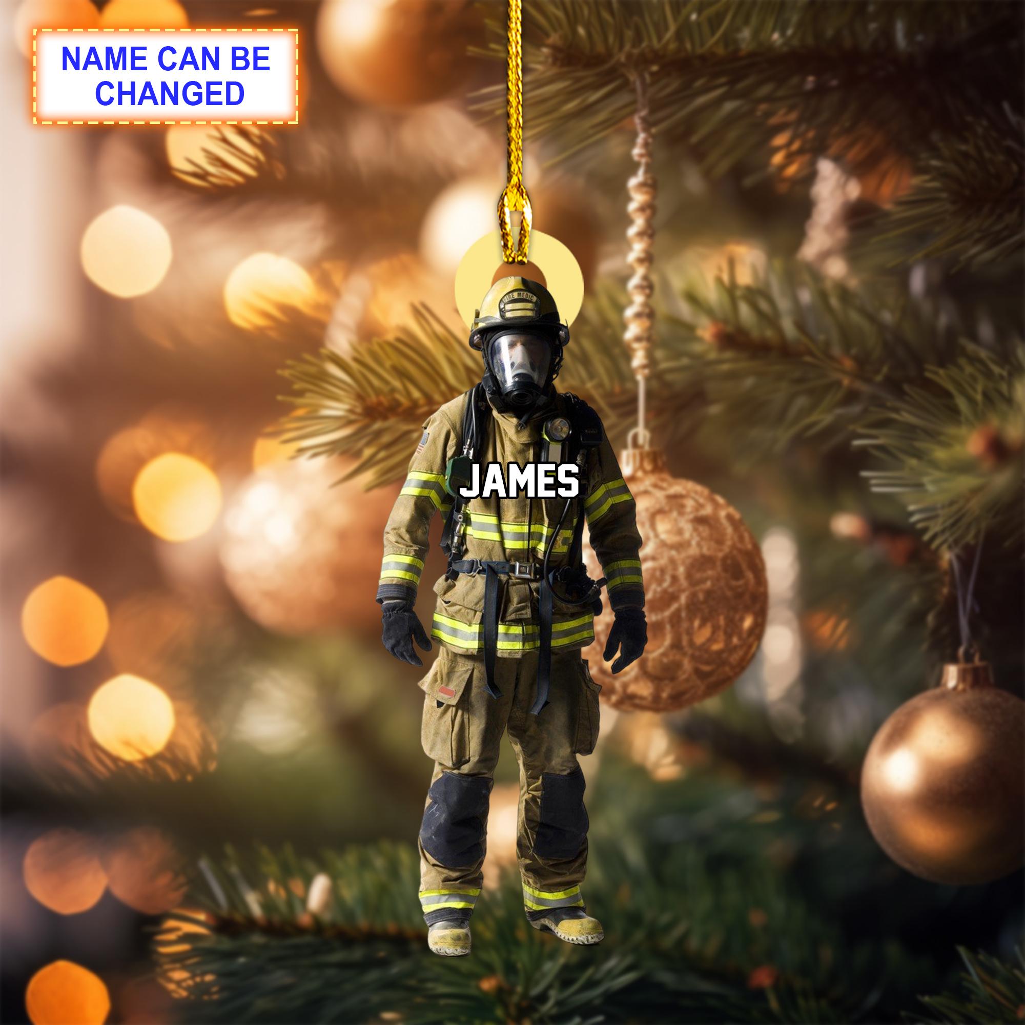Custom Name Firefighter Personalized Christmas Ornament, Christmas Tree Hanging Decor, Christmas Ornament, Flat 2D Ornament Acrylic/ Wooden