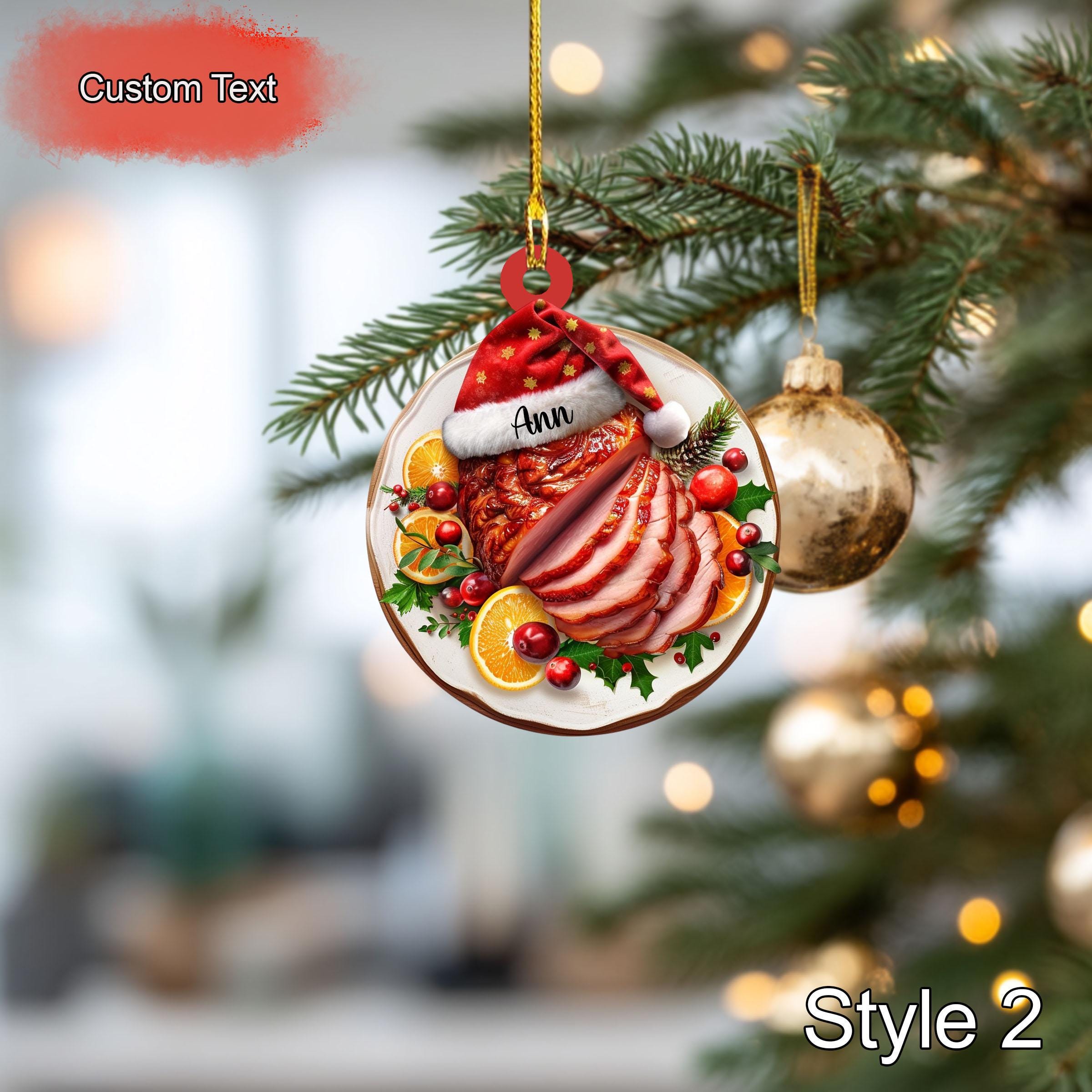 Custom Roast Ham Christmas Ornament, Personalized Food Ornament, 2D Flat Acrylic Holiday Decoration, Tree Hanging Festive Xmas Ornament Gift