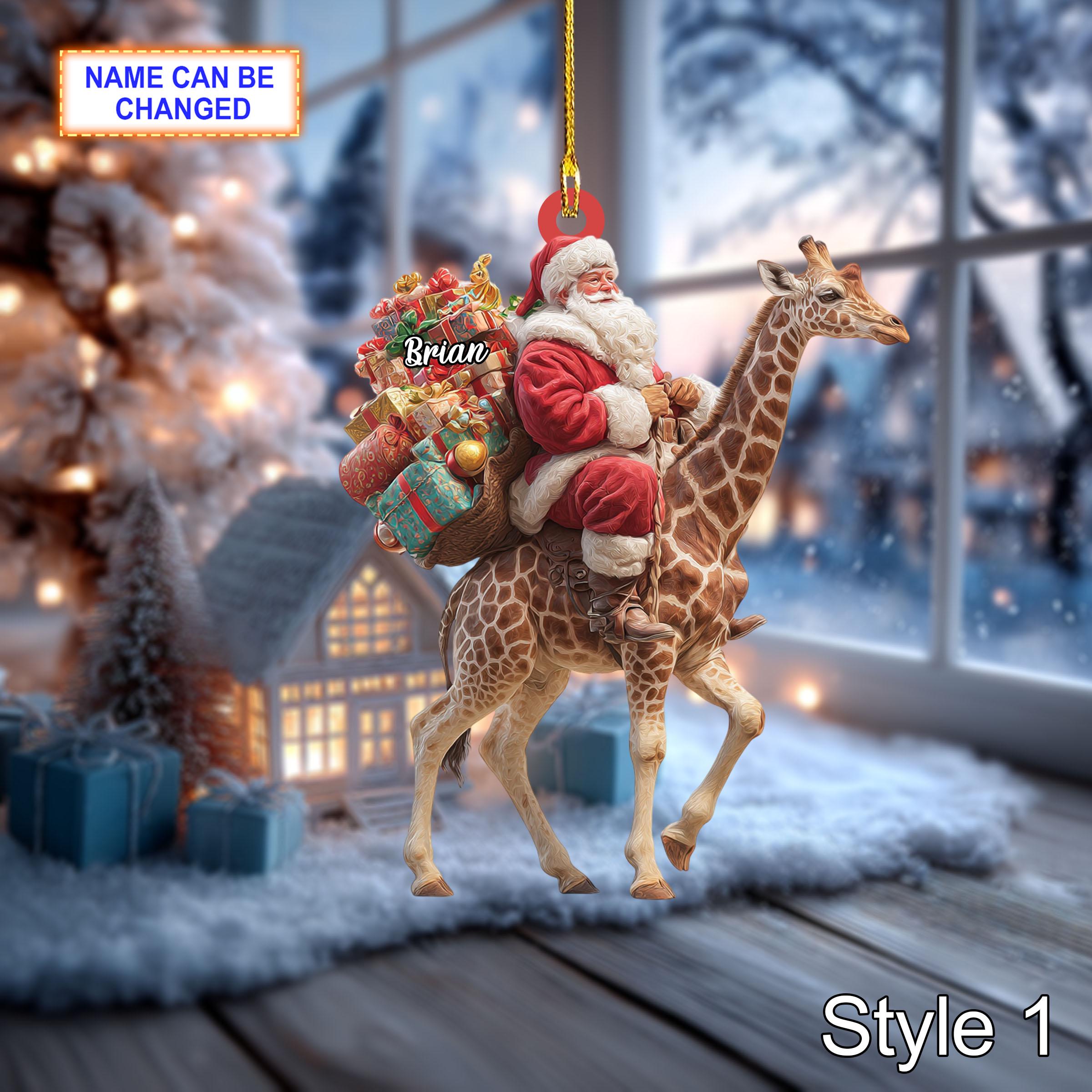 Custom Name Santar Riding Giraffe Personalized Ornament, Christmas Tree Hanging Decor, 2D Flat Acrylic Christmas Ornament Holiday Gifts