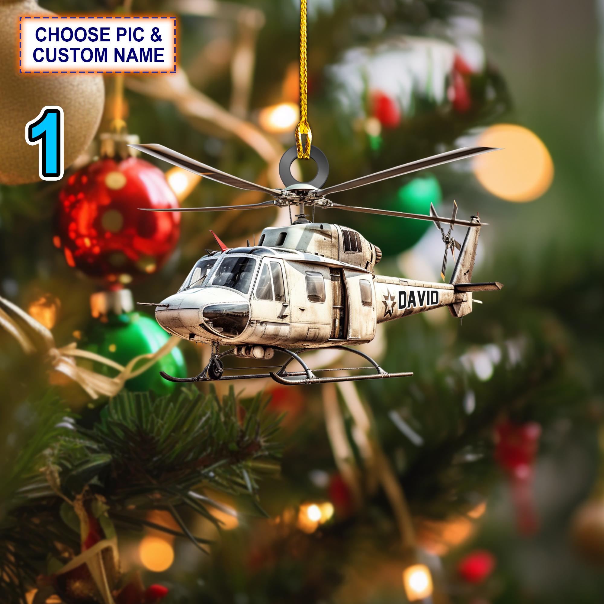 Custom Name Veteran Helicopter Christmas Ornament, Christmas Tree Hanging Decor, Flat 2D Ornament Acrylic/ Wooden, Military Branch