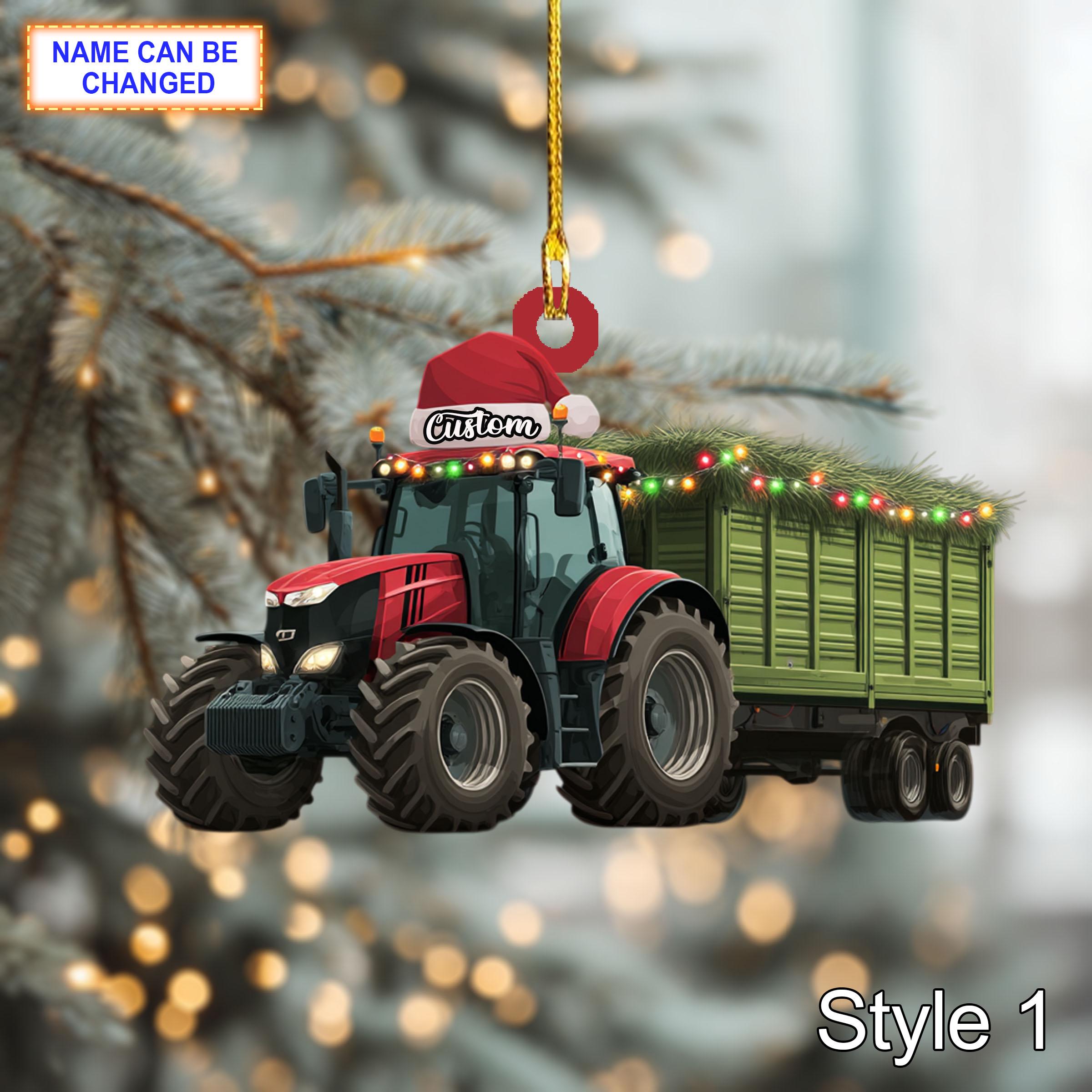 Farmer Tractor with Silage Trailer acrylic 2D flat Christmas ornament, tree hanging acrylic decor, rustic farmhouse silage trailer gift
