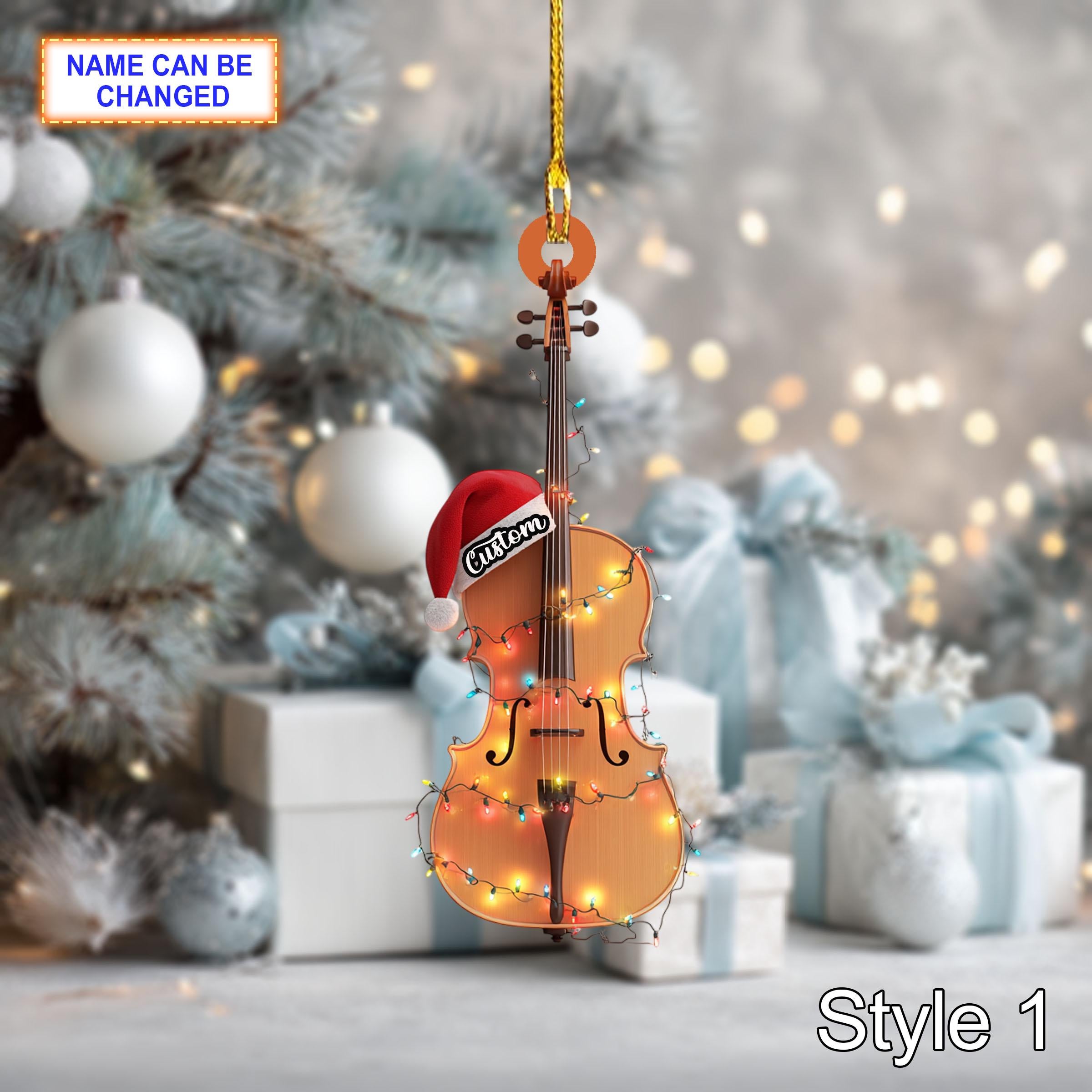 Musical Mandolin acrylic 2D flat Christmas ornament, festive tree hanging acrylic holiday decoration, unique mandolin musical holiday gift