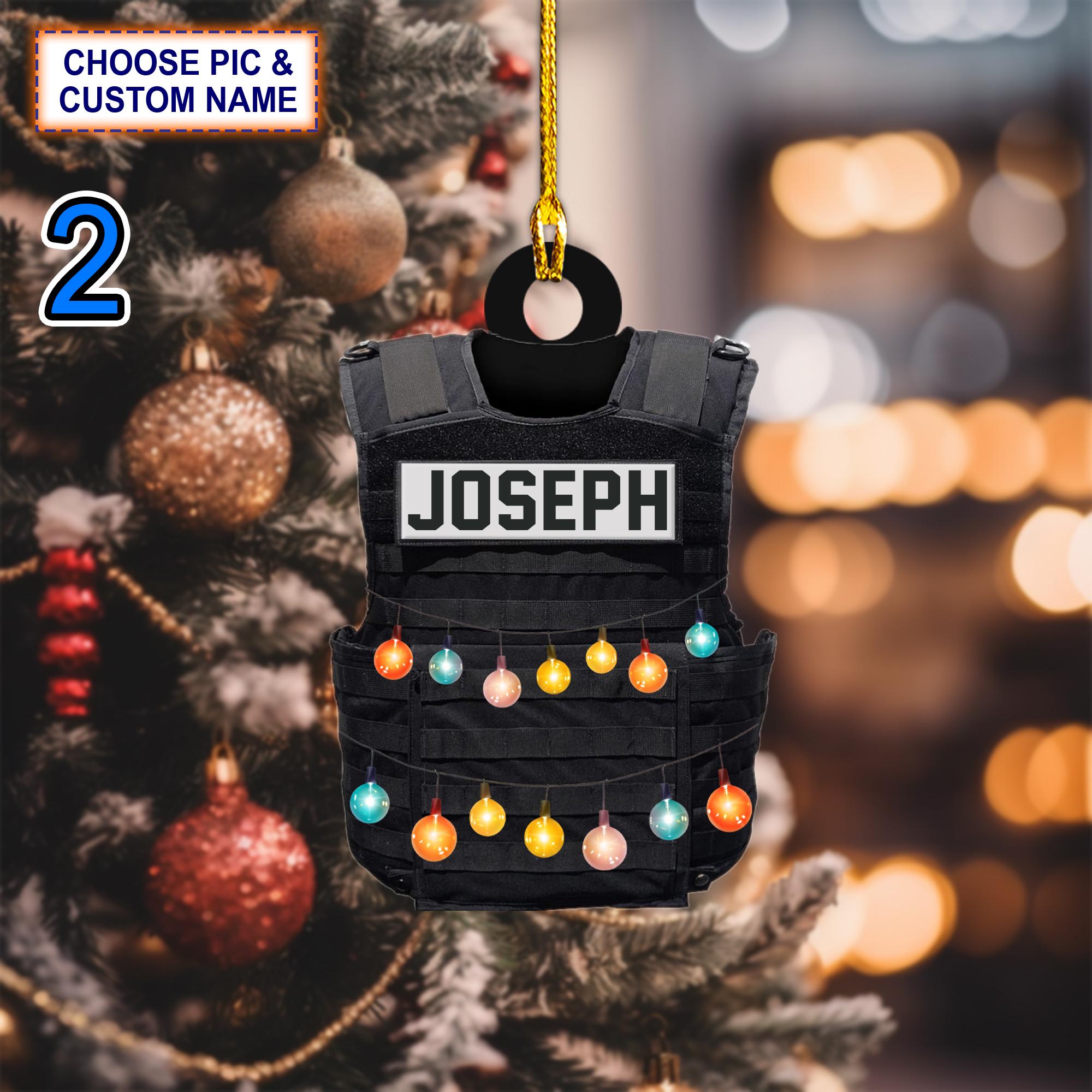 Custom Name Police Coat Uniform Christmas Ornament, Christmas Tree Hanging Decor, Christmas Ornament, Flat 2D Ornament Acrylic/ Wooden